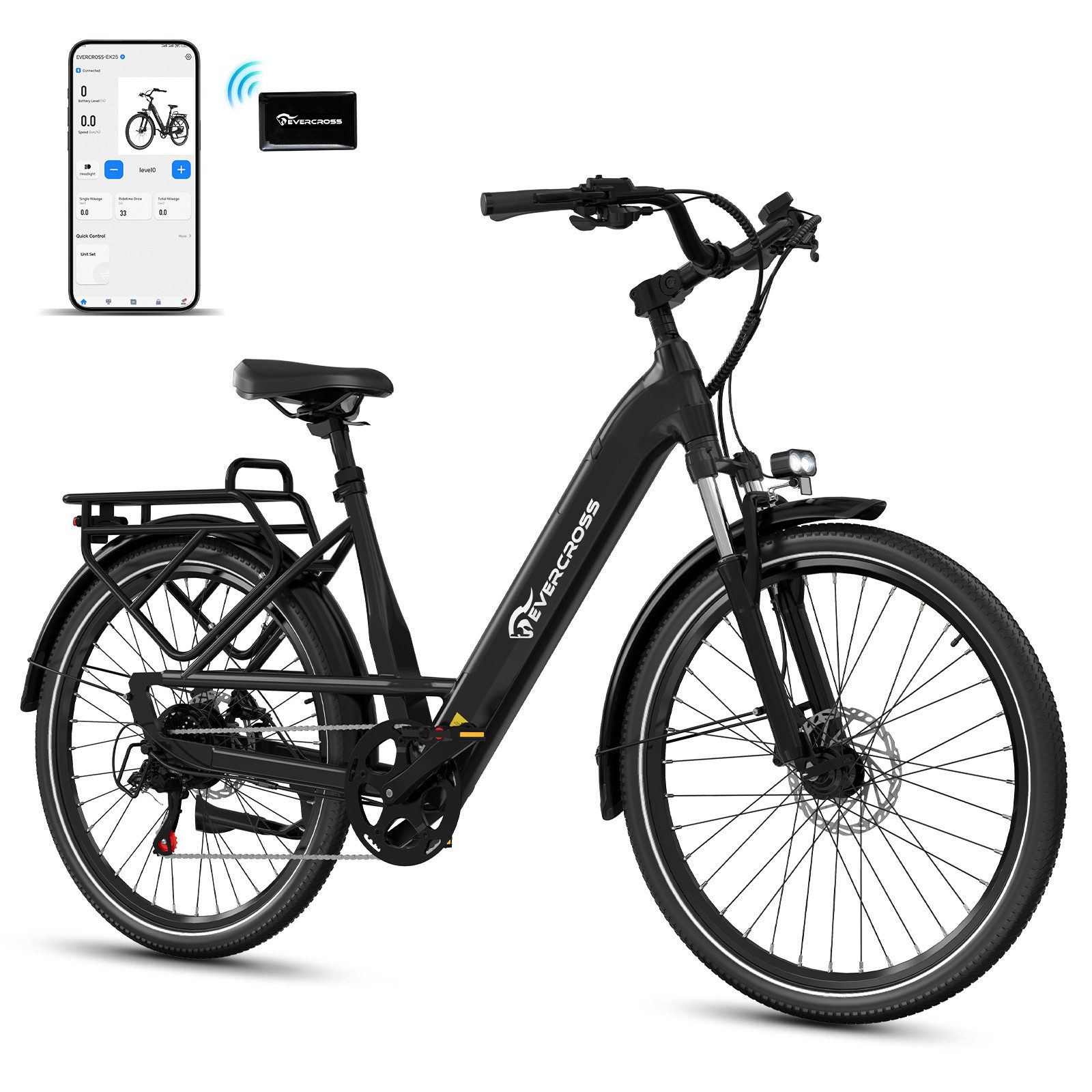 EVERCROSS TECH E-Bike EK25 für Erwachsene, Drehmomentsensor, 36V 468Wh,100km Reichweite, 7 Gang Shimano, Heckmotor, 468 Wh, 27,5 Zoll, 7-Gang Shimano, App Bluetooth Steuerung, mit Gepäckträger