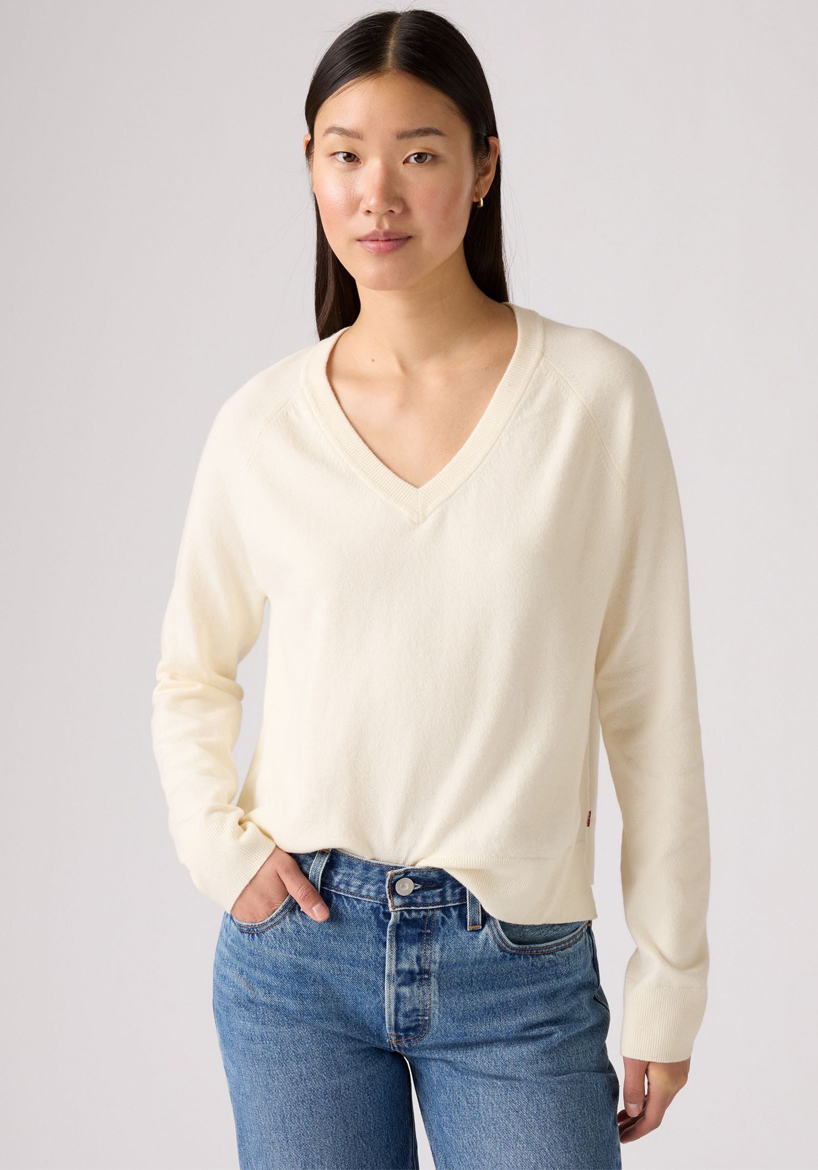 Levi's® V-Ausschnitt-Pullover SUPER SOFT VNECK PULLOVER im Bund beidseitig mit kurzem Schlitz