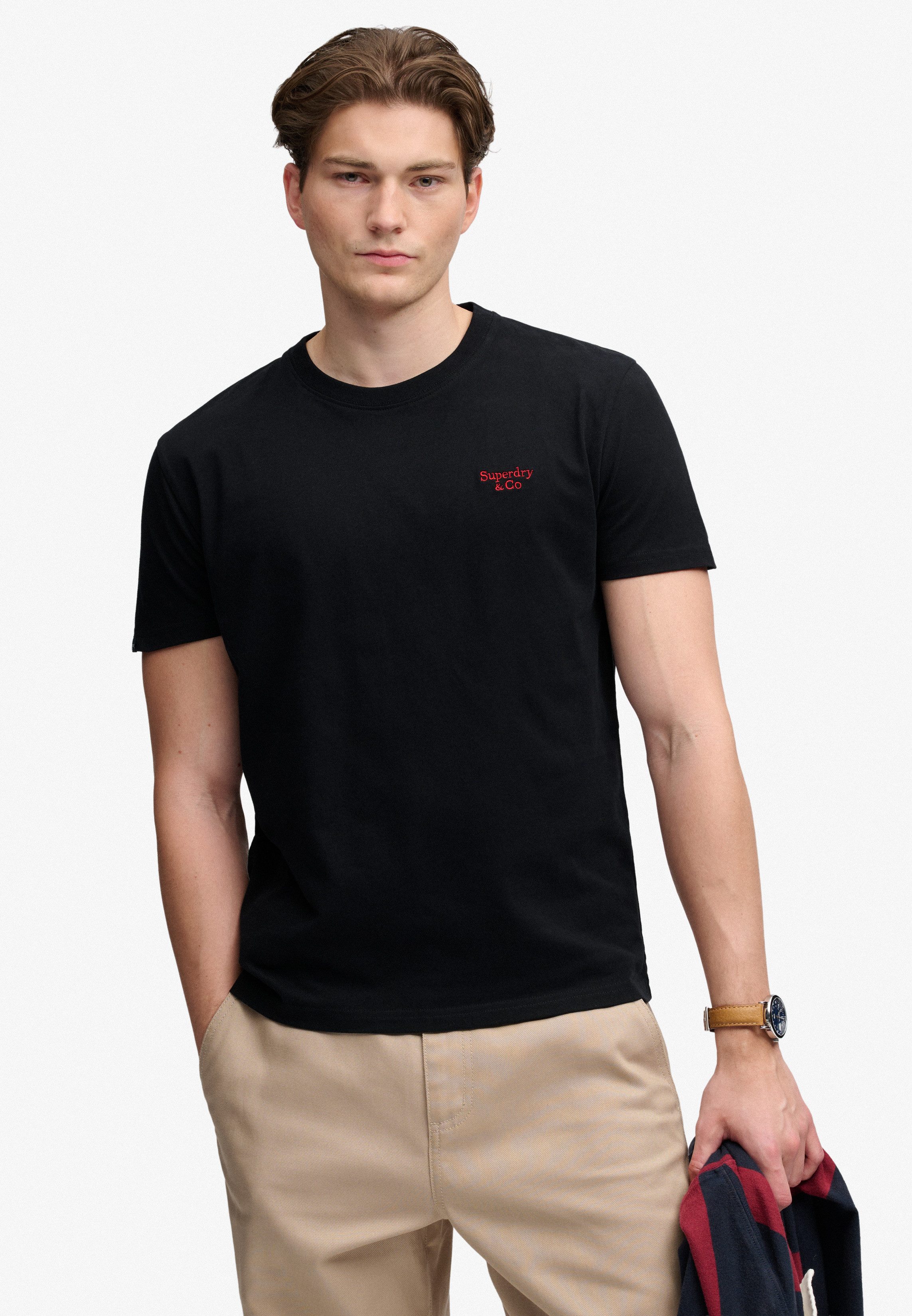 Superdry Rundhalsshirt ESSENTIAL SERIF LOGO EMB TEE Baumwolle, regular fit