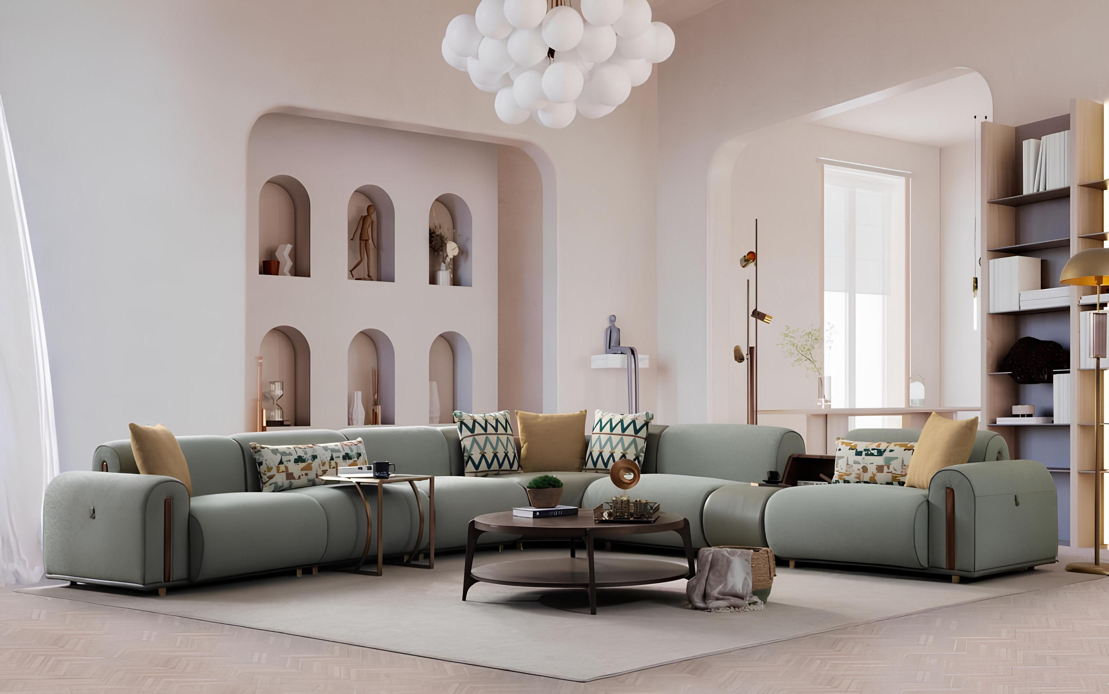 Xlmoebel Ecksofa Designer Eckcouch für das Wohnzimmer in L-Form aus hellgrünem Stoff -, Hergestellt in Europa