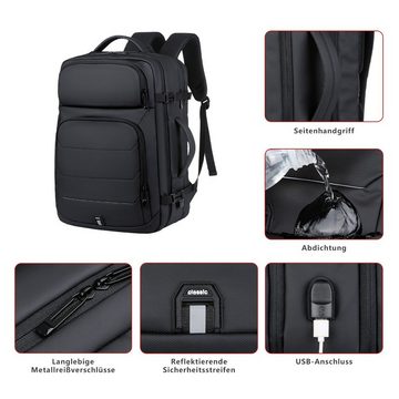 NULSTA Reiserucksack Großer Erweiterbarer Laptop Rucksack Schulrucksack Laptoptasche (mit USB Ladeanschluss Anti Diebstahl Business Arbeit Reisen), für Teenager Notebook College Damen, Herren,Schwarz