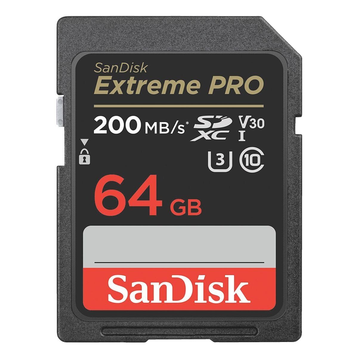 Sandisk Extreme Pro Speicherkarte (64 GB, 200 MB/s Lesegeschwindigkeit, für Spiegelreflexkameras und Camcorder)