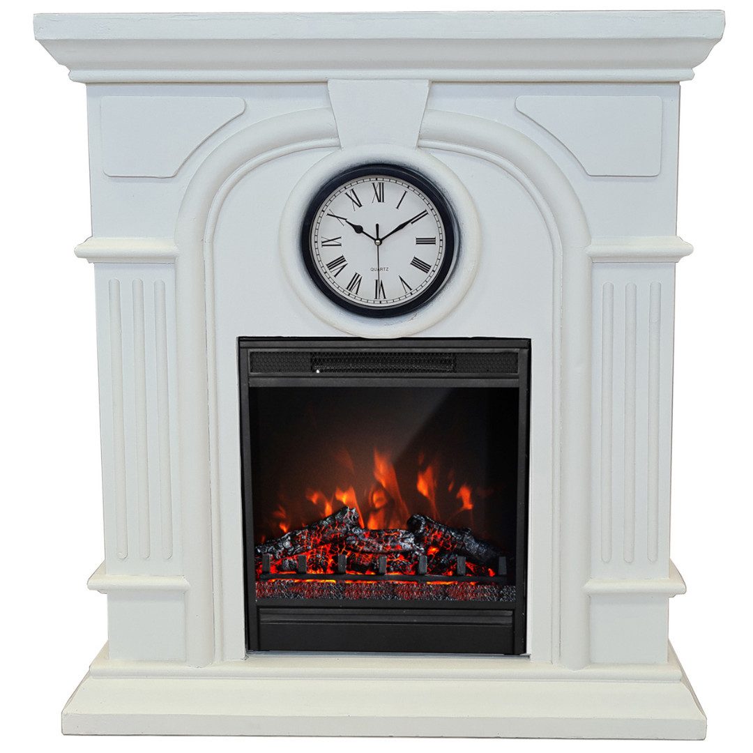 abc HOME Elektrokamin LED Flamme & Heizung – Kaminumbau mit Uhr – 96cm