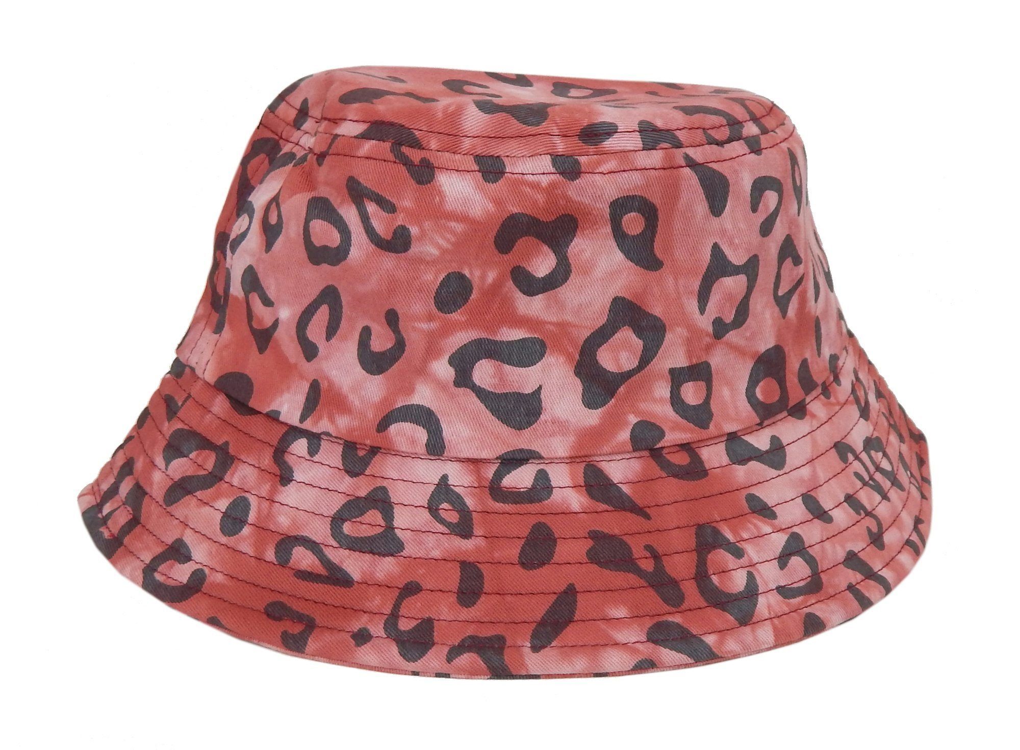 Ella Jonte Sonnenhut Bucket Hat in Rot-Schwarz mit Leopard-Camouflage-Print – verstellbar
