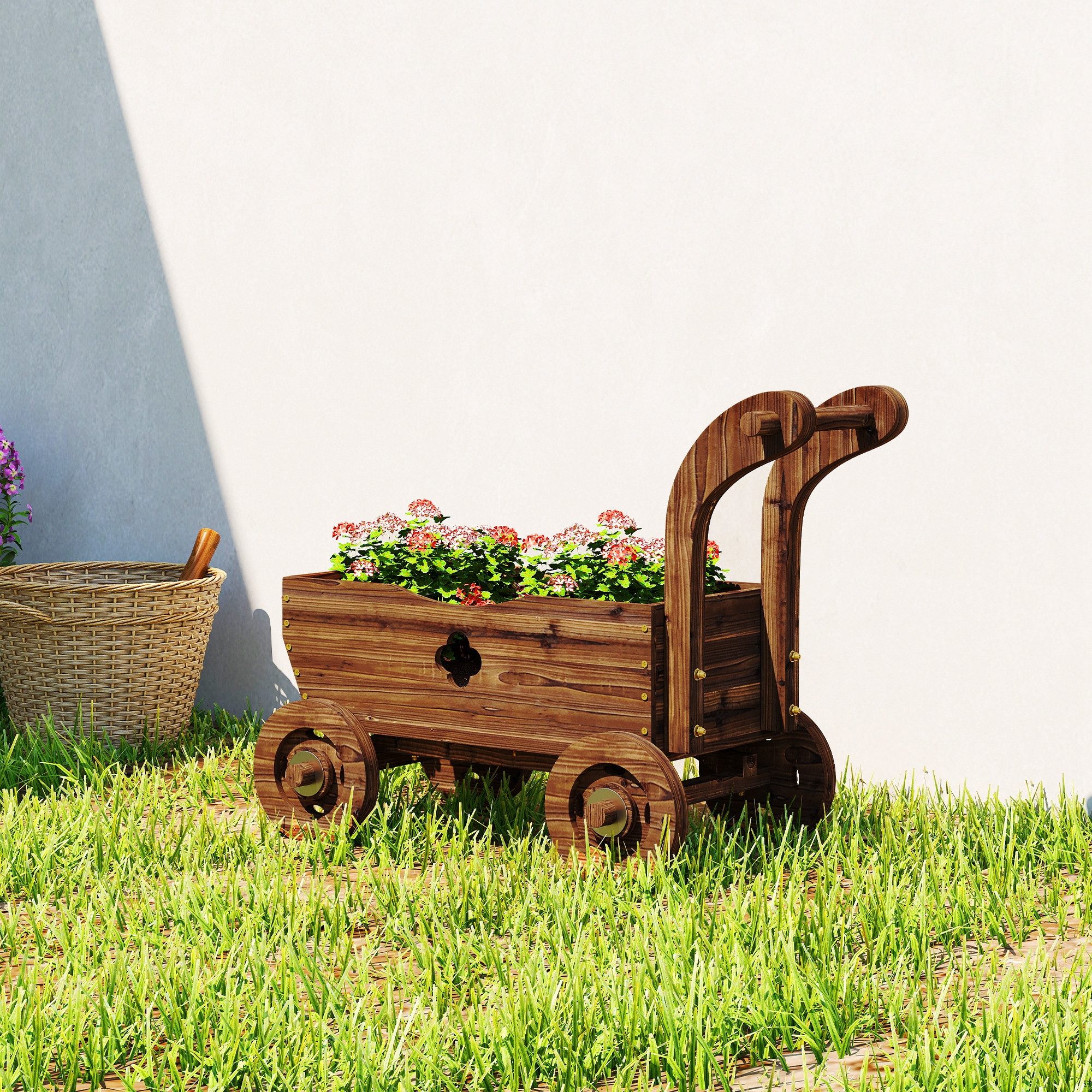 MC Star Hochbeet Hochbeet Holz, Pflanzbeet in Wagenform Frühbeet (mit 4 Rädern Griff Gartenbeet 68 x 38 x 52cm)