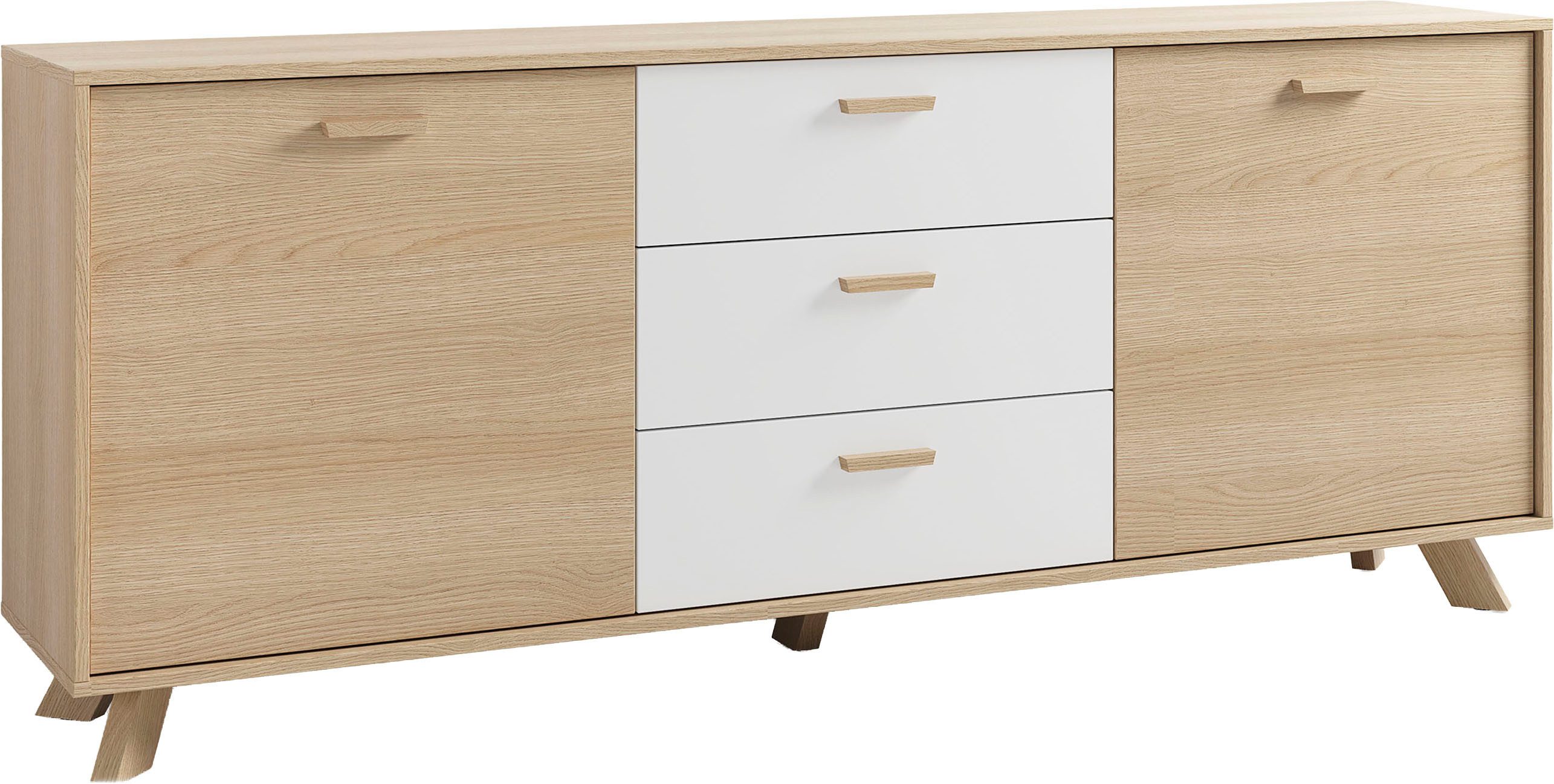 byLIVING Sideboard Bastian (1 St), mit massiven Holzfüßen und Griffen, natürlicher Eichenlook, 180cm