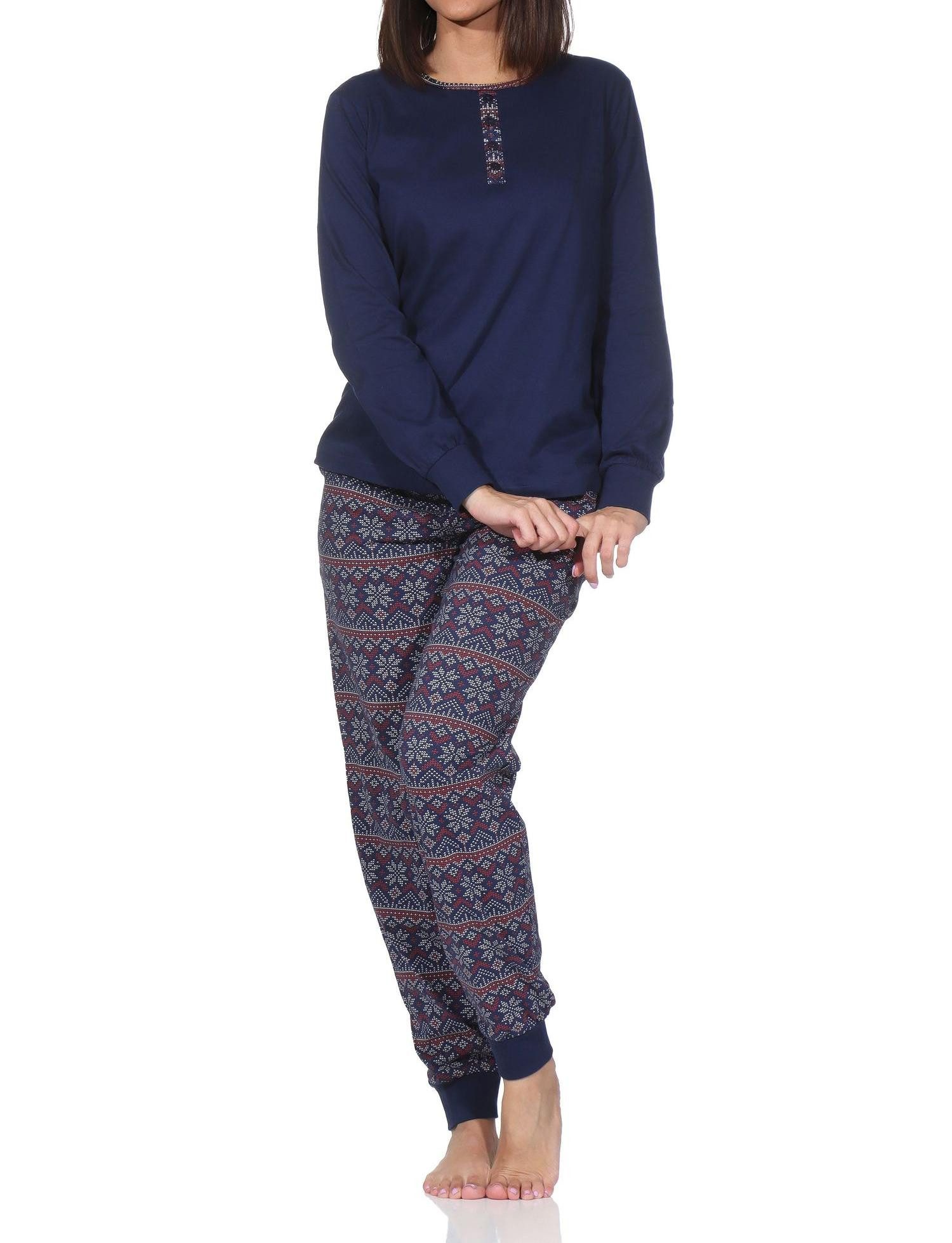 Normann Pyjama Damen Schlafanzug lang mit Bündchen im Ethnolook - auch in Übergrößen – Bild 4 von 5