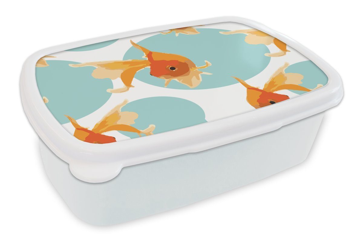 MuchoWow Lunchbox Goldfisch - Tiere - Seifenblase - Muster, Kunststoff, (2-tlg), Brotbox für Kinder und Erwachsene, Brotdose, für Jungs und Mädchen weiß