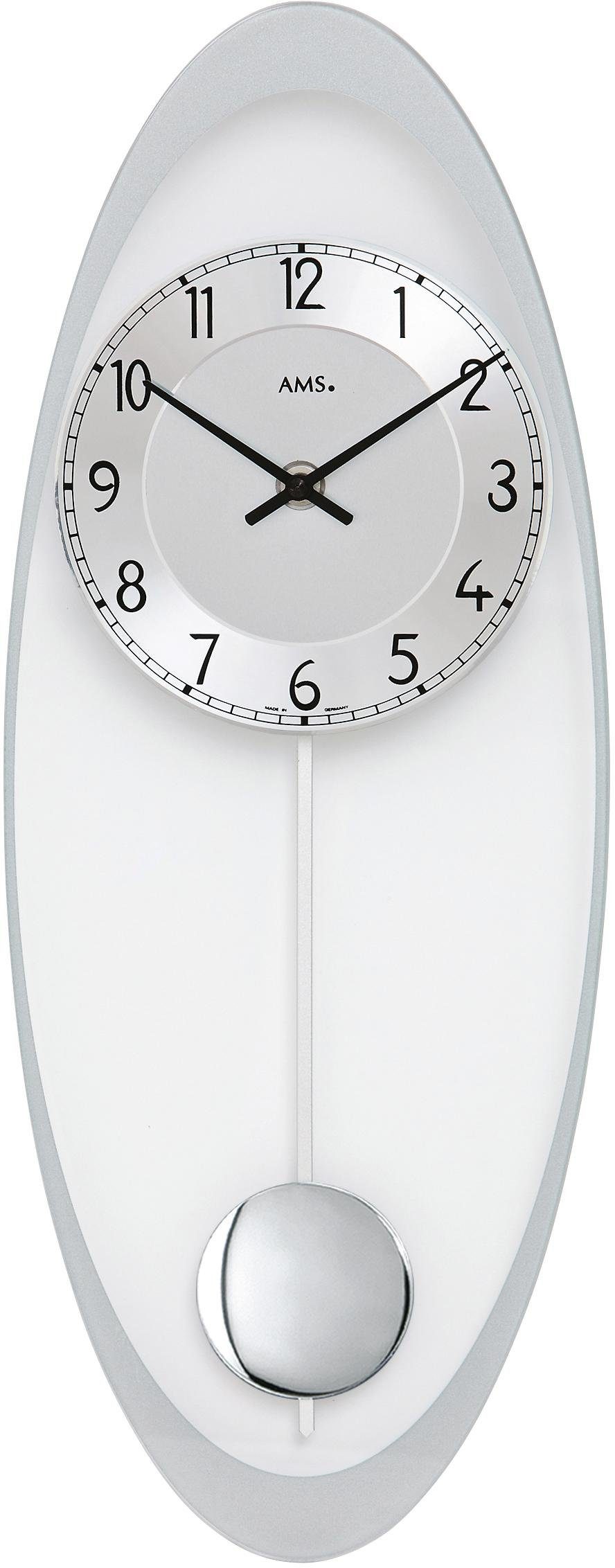 AMS Pendelwanduhr W7416 (Quarzuhr,Glasgehäuse,Esszimmer,Wohnzimmer,Made in Germany)