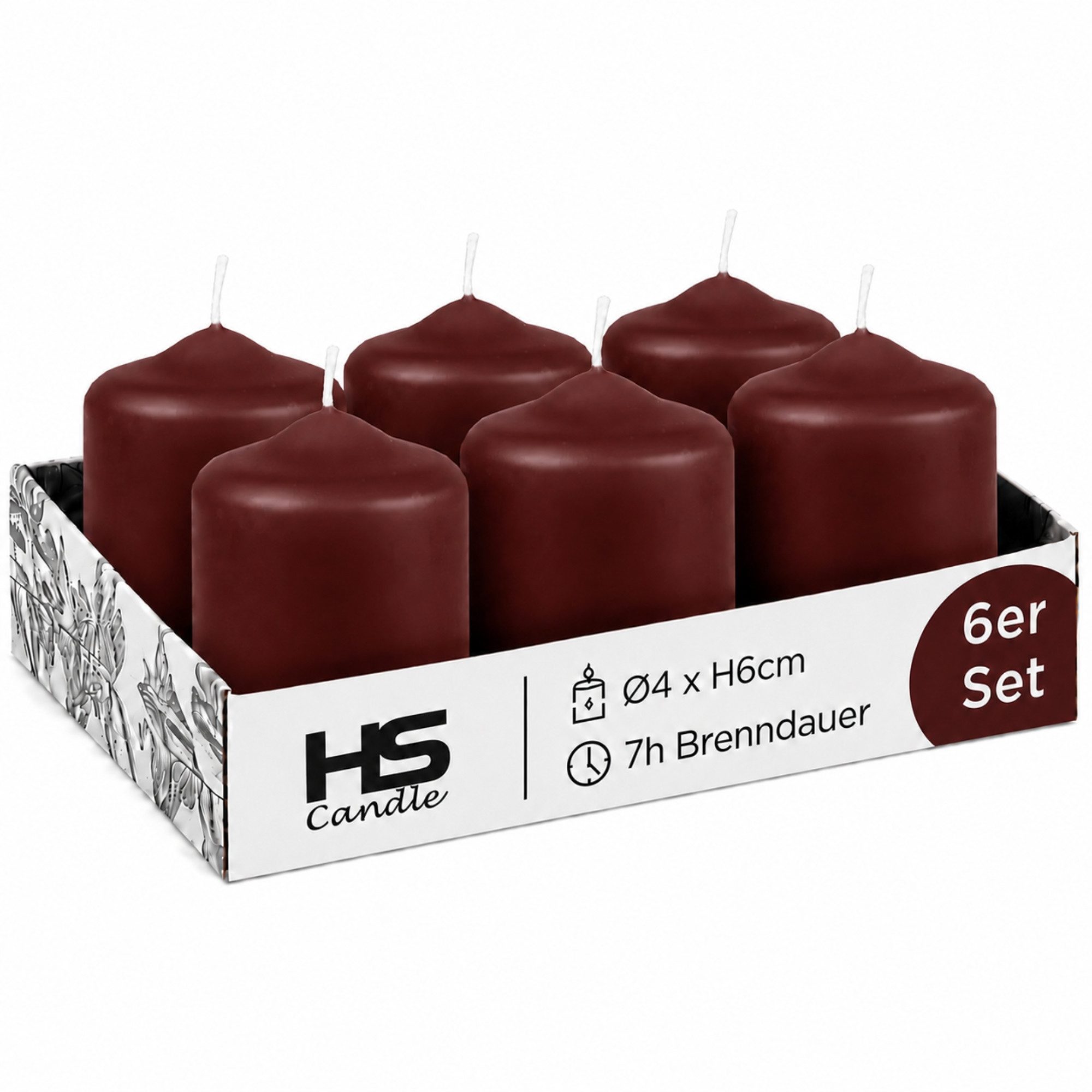HS Candle Stumpenkerze kompakt (6-tlg., Dekolicht), Ø4xH6 cm Teelichtgröße, bis zu 7h Brenndauer je Kerze, Wachsmischung