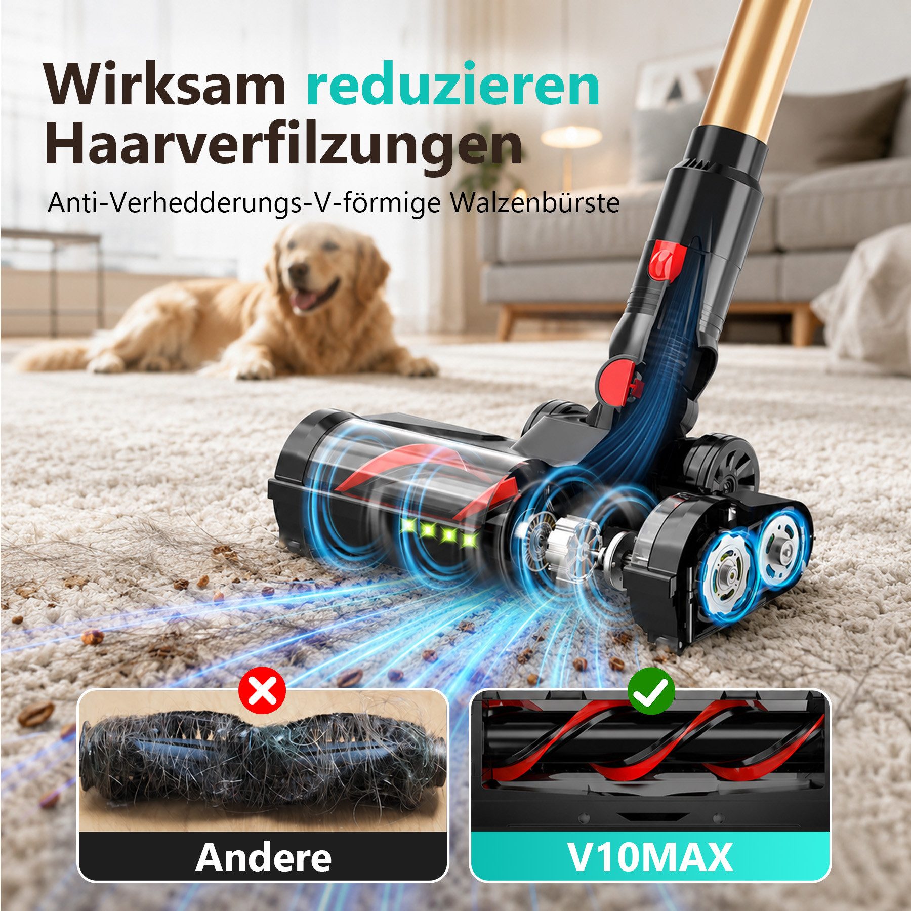 Lapalife Staubsauger Kabellos 650W/50000Pa mit Hurrikanmodus, OLED Display Staubsauger-Akku, Anti-Tangle-Bürste, Selbststehend, OLED Display, Wandladestation