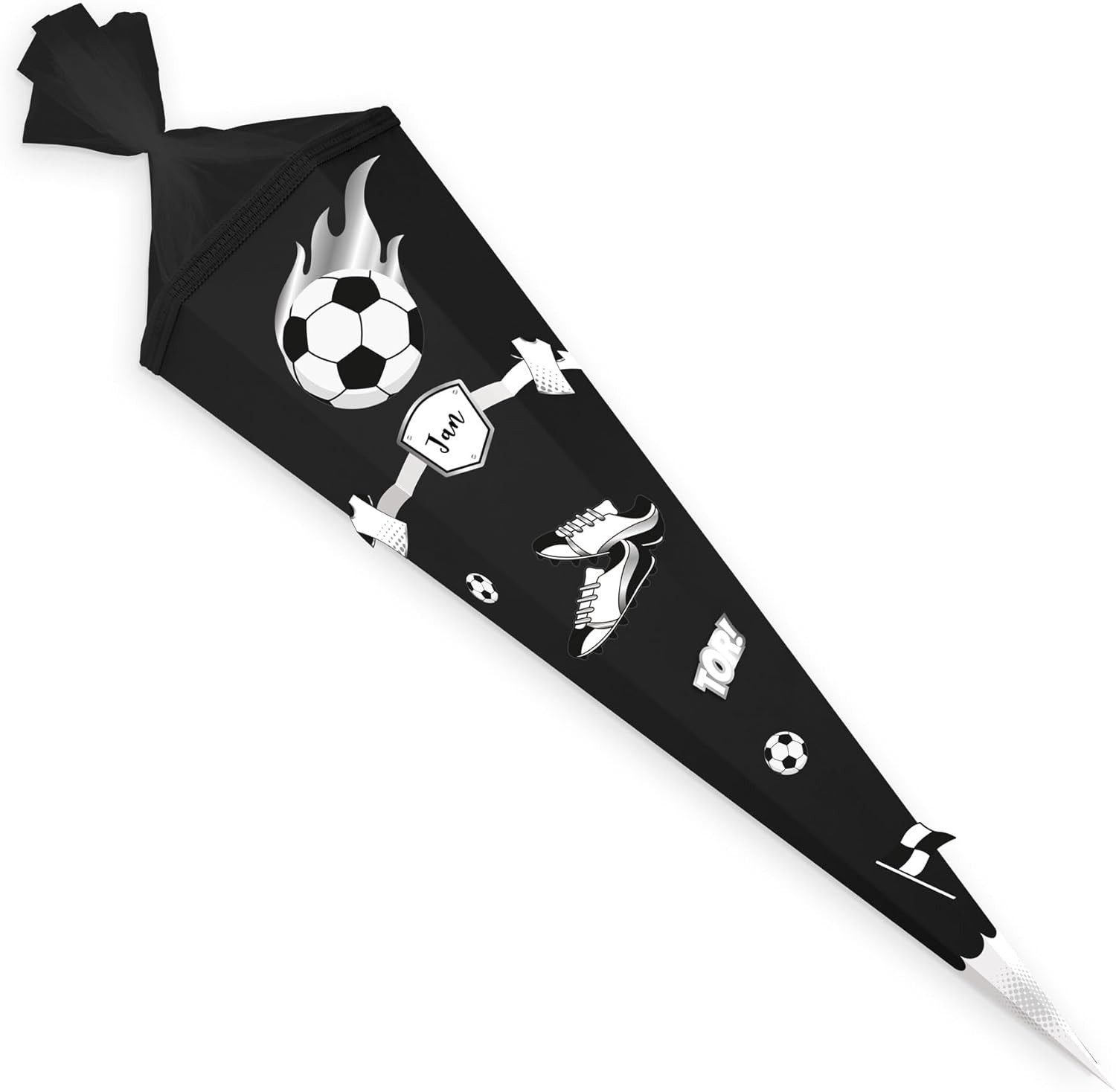 itenga Schultüte itenga DEKO-SET FUSSBALL schwarz weiss mit Bastel SCHULTÜTE 85 cm sech