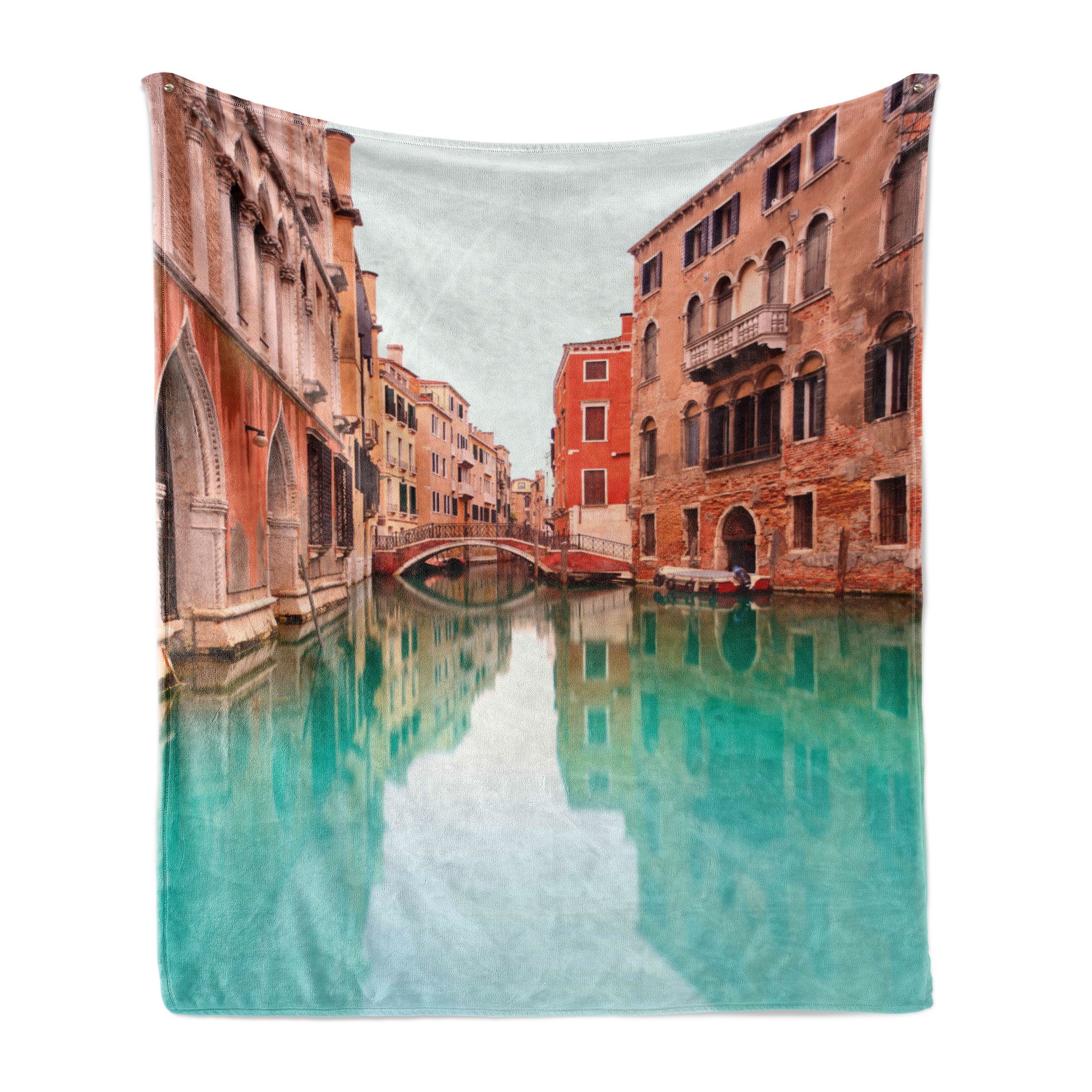 Wohndecke Gemütlicher Plüsch für den Innen- und Außenbereich, Abakuhaus, Venedig Wasser-Kanal-Brücke Boot