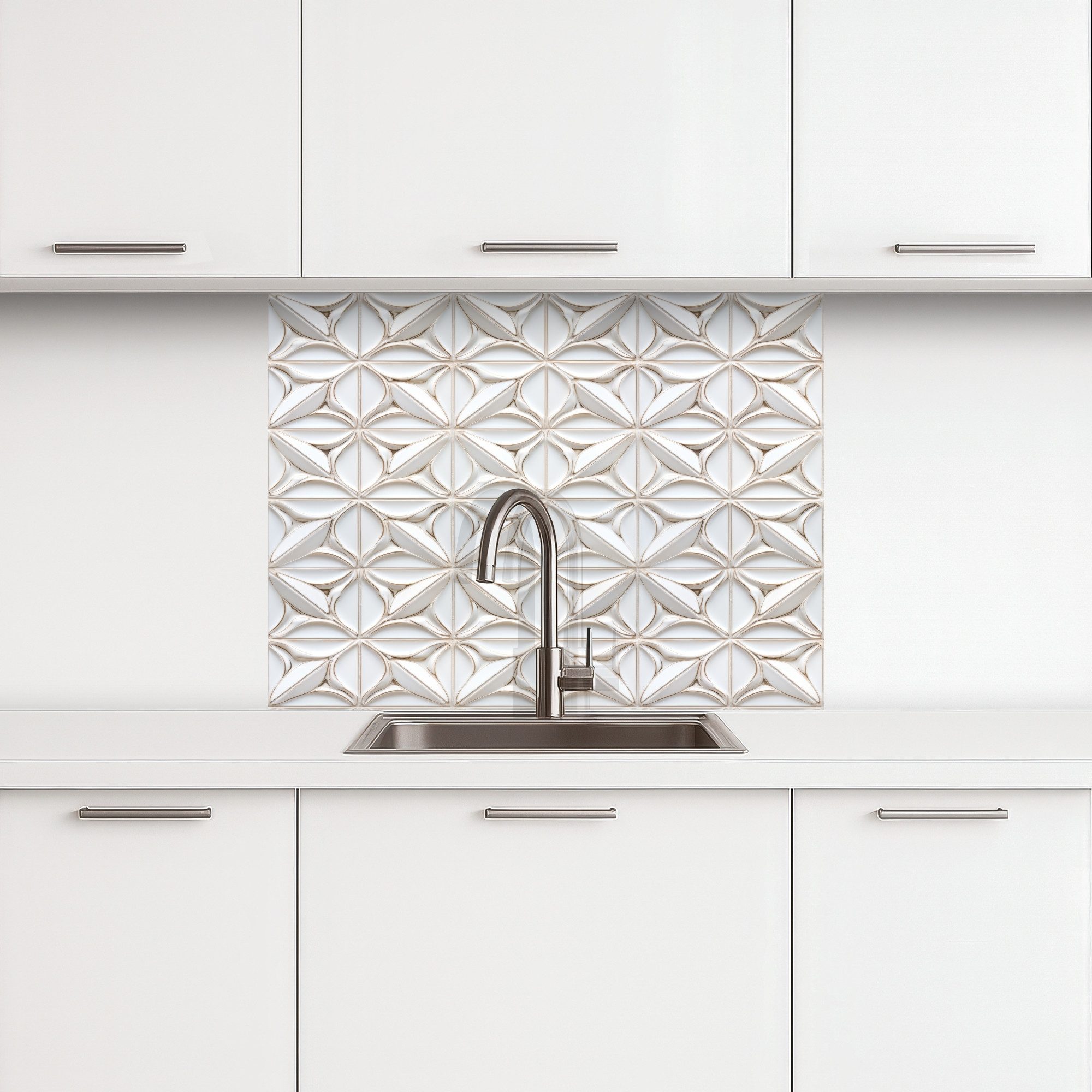 KitchenYeah Küchenrückwand selbstklebend 3D - Fliese - Blume - Relief - Wei günstig online kaufen