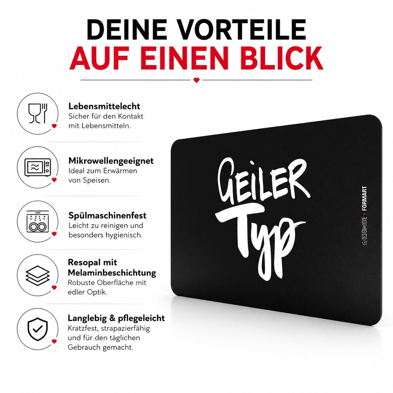 PPD Frühstücksbrett Frühstücksbrett Schneidebrett Geiler Typ Schwarz Weiß ca 23 x 14 cm