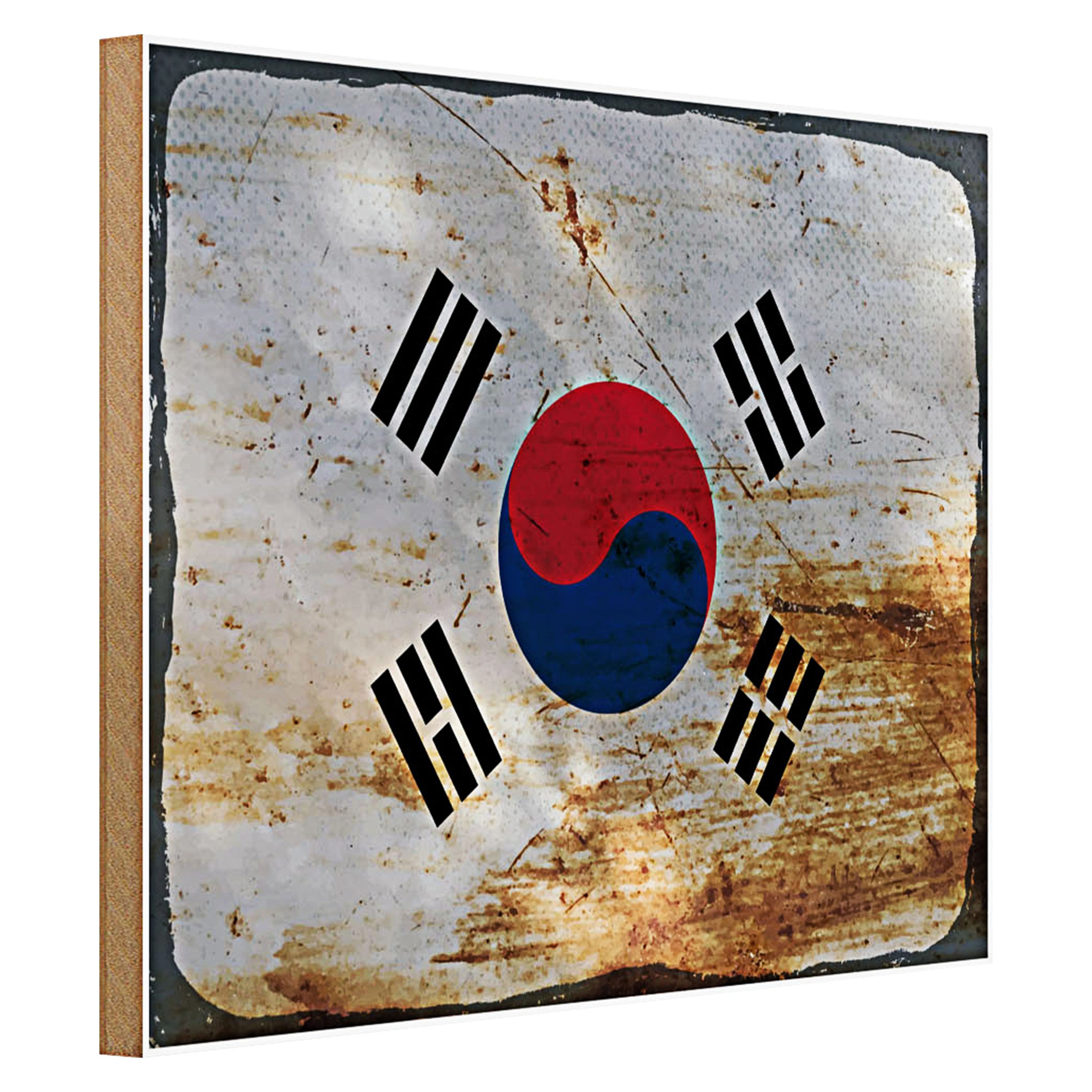 Roomando Holzbild Flagge Südkorea 40x30cm Flag South Korea Rost