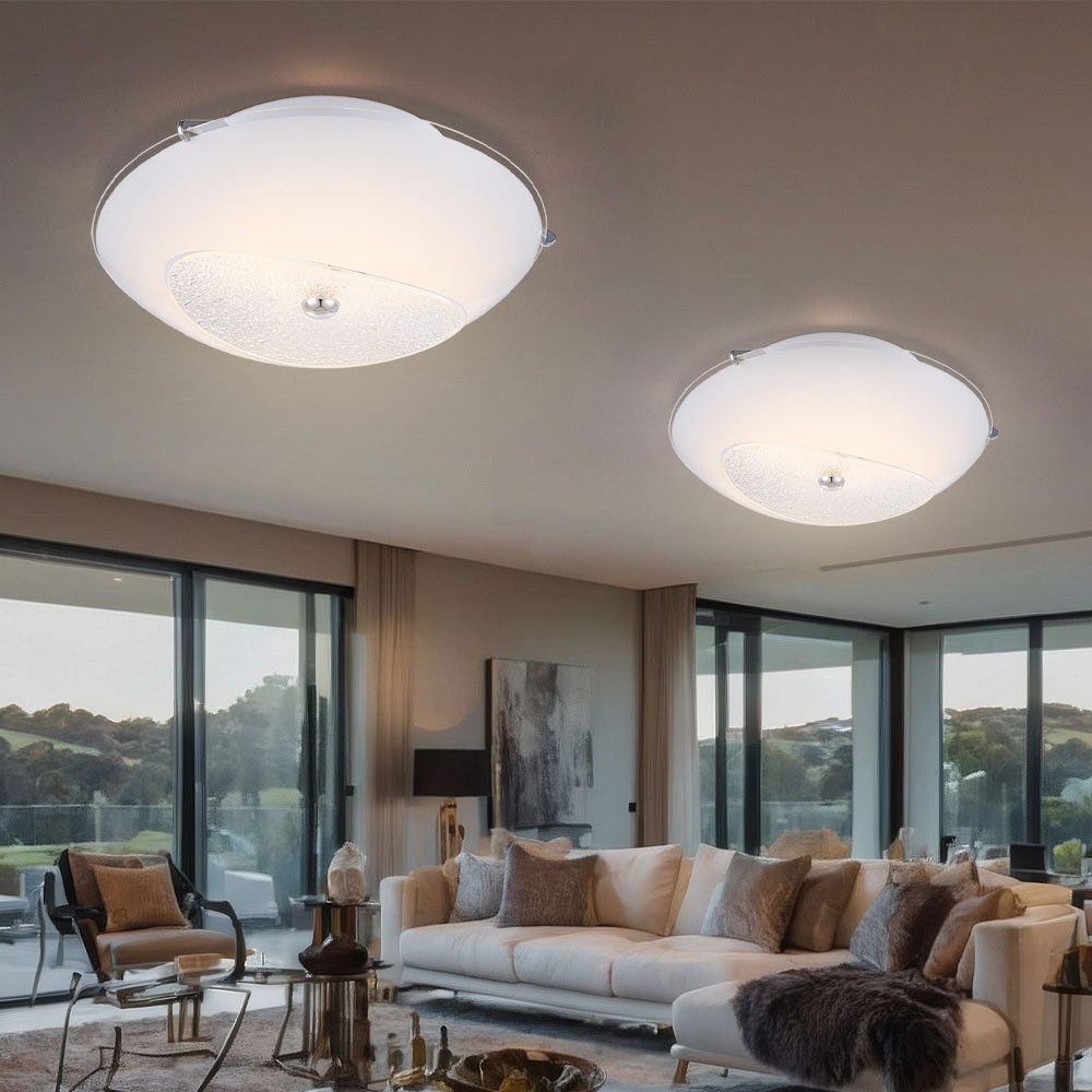 GLOBO LIGHTING LED Deckenleuchte, LED-Leuchtmittel fest verbaut, LED Deckenlampe, rund, Chrom, Glas opal mit Kristallen