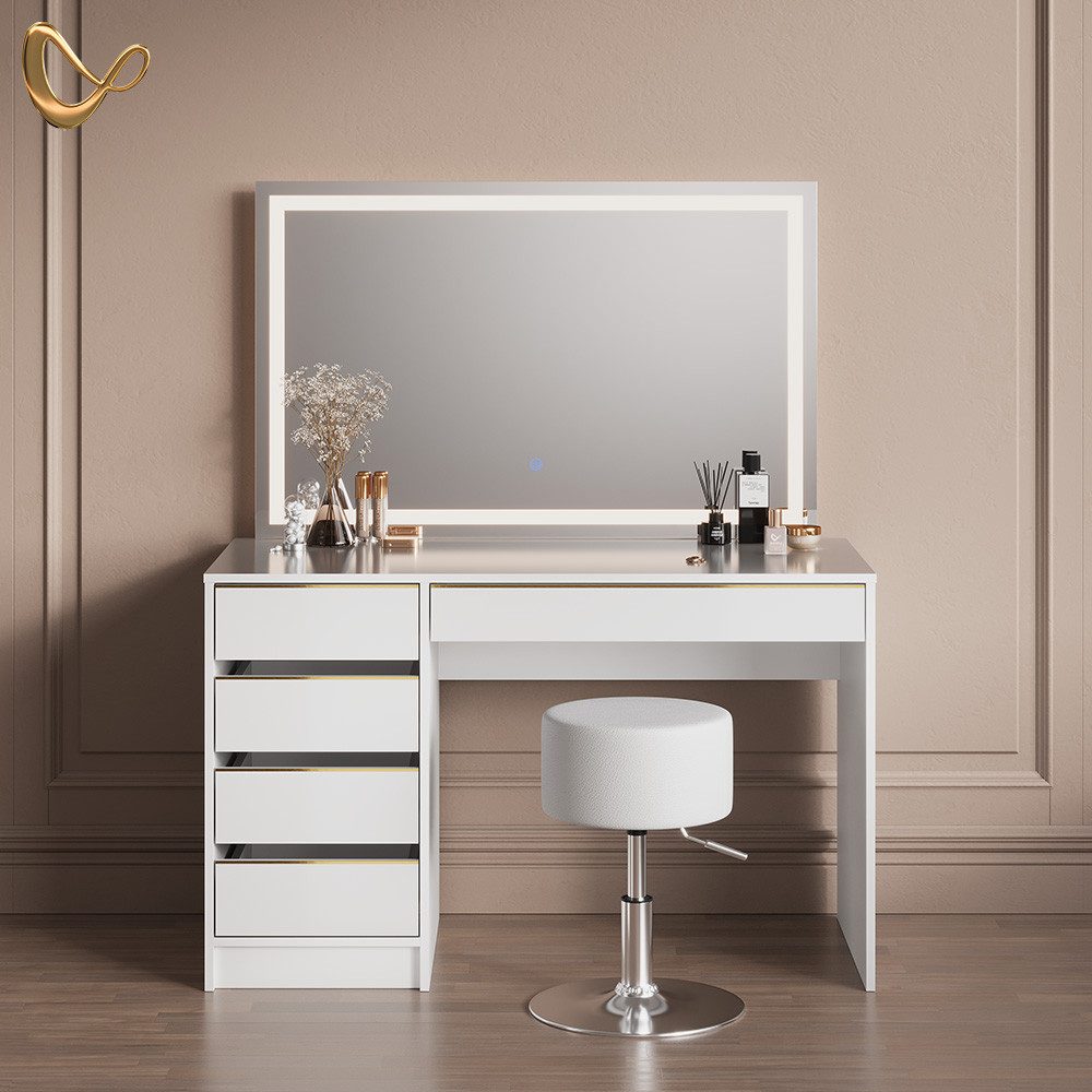 Livinity® Schminktisch Imola, Weiß/Gold/Gold, 120 cm mit LED-Spiegel günstig online kaufen