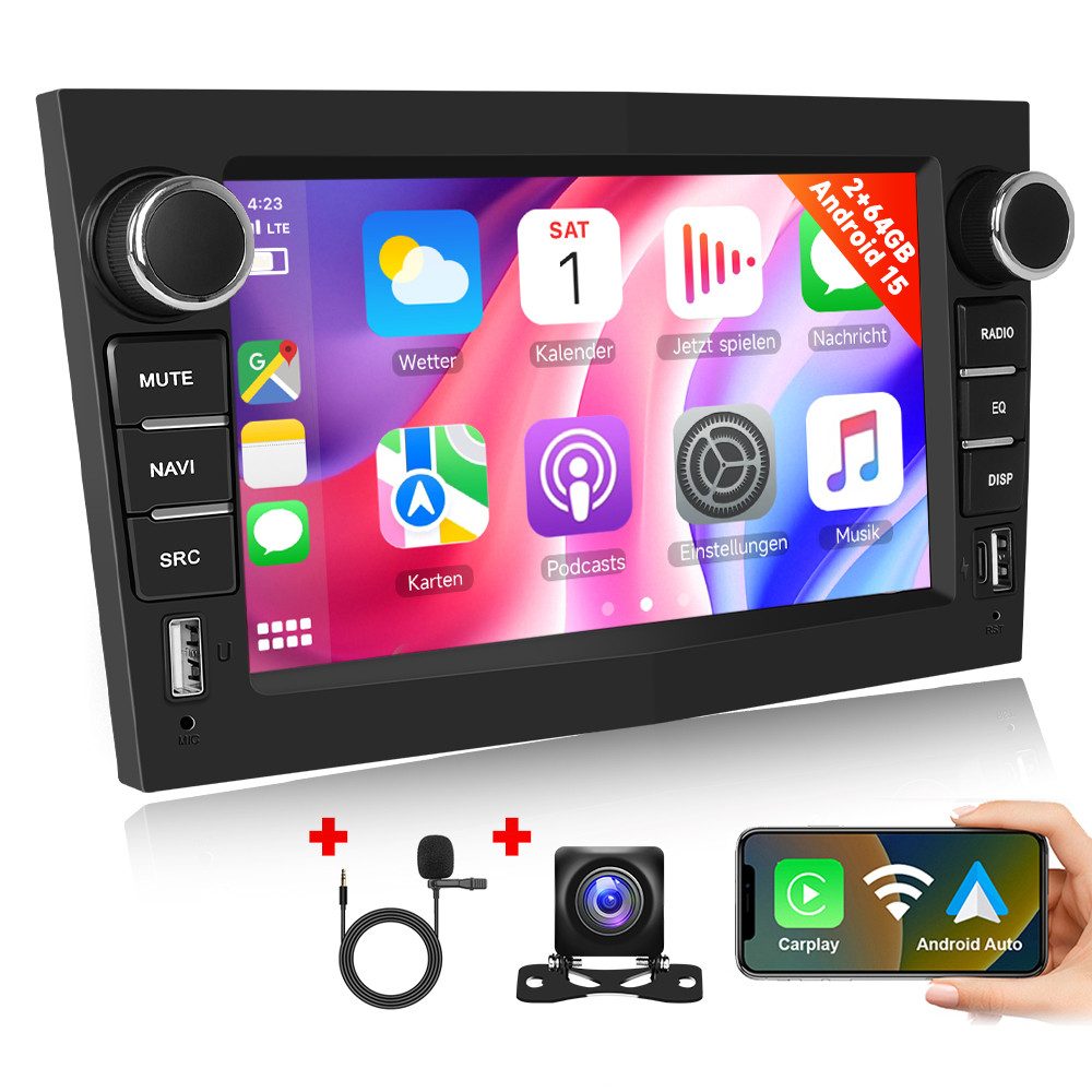 Hikity Autoradio Android 15 2-DIN GPS Navi für Opel Astra Antara Vectra Corsa Autoradio (Digitalradio (DAB), 2GB+64GB, Bluetooth, Wireless Carplay und Wireless Android Auto)