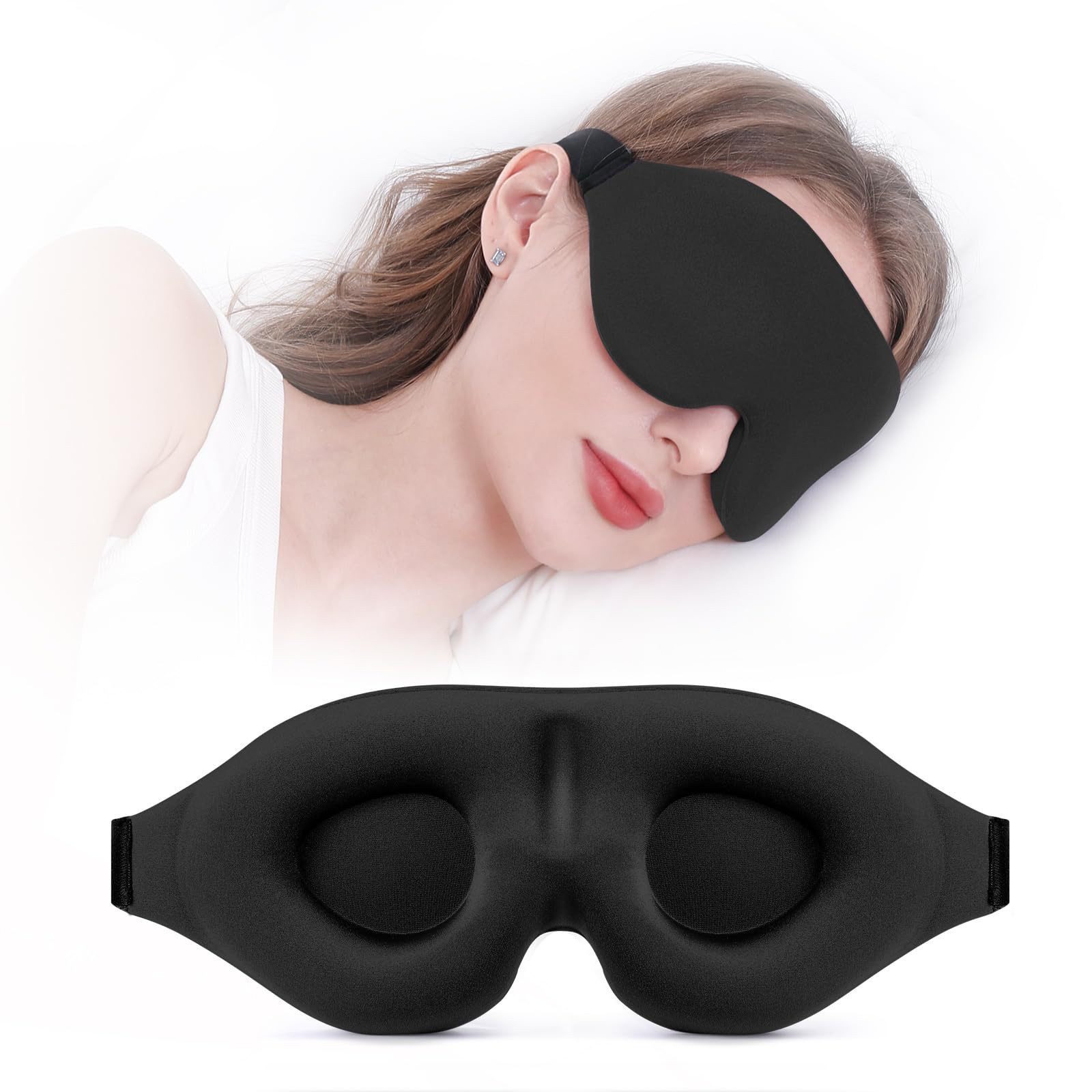 FOUORTUNATE-BEE Augenbinde Atmungsaktive Schlafmaske für Herren & Damen, druckfrei & komfortabel, Weiche Augenmaske für Seiten Rückenschläfer ideal für Studenten Reisen