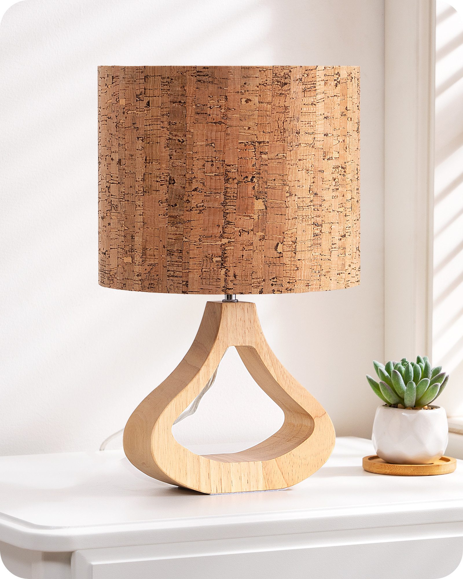 EDISHINE Nachttischlampe Höch 34cm Holz, Holzdeko, LED wechselbar, warmweiß, Lampe mit Ein-/Ausschalter, E27 Fassung mit 2700K LED-Glühbirne