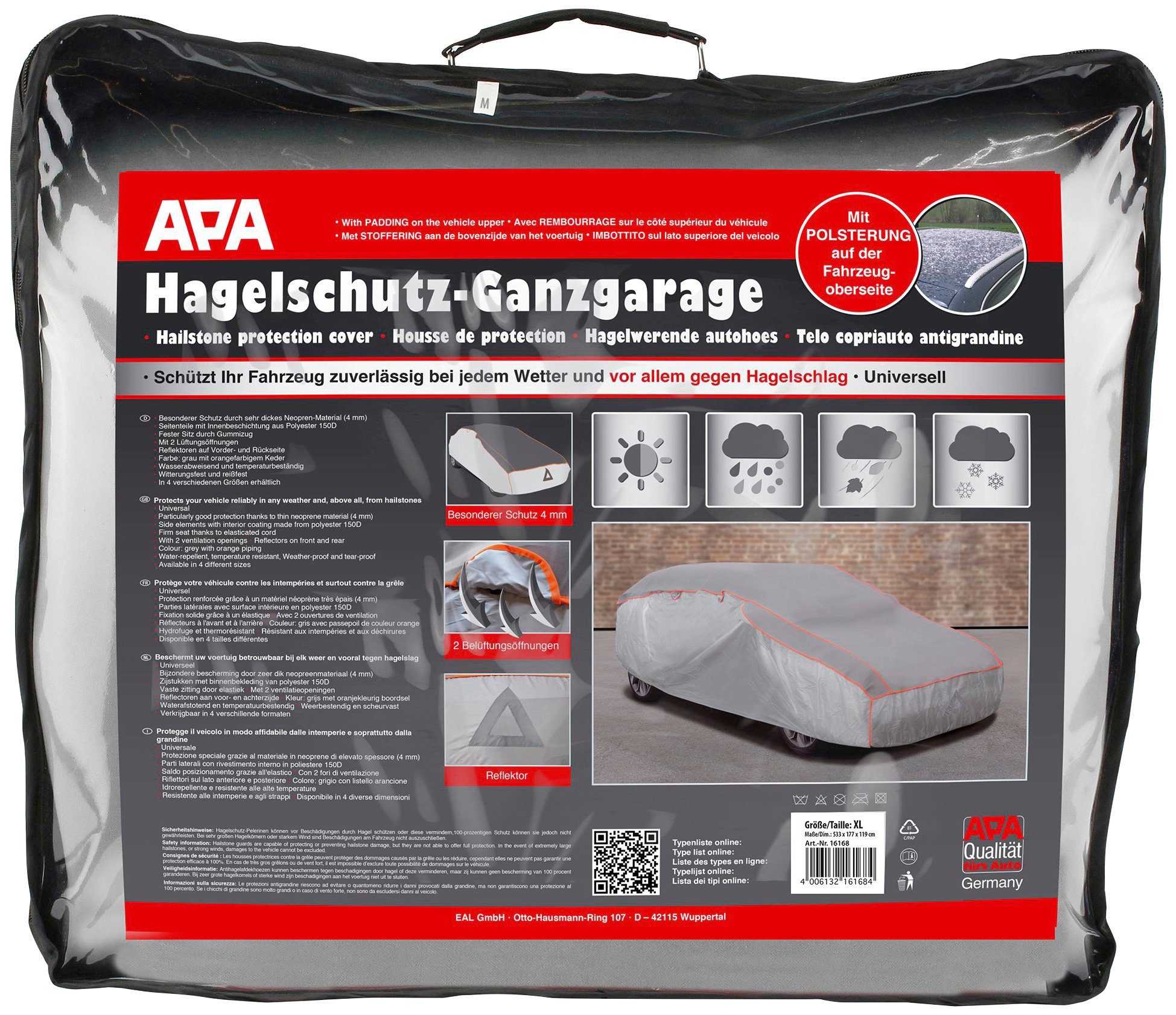 APA Faltgarage APA 16168 Hagelschutz-Ganzgarage, mit Gummizug L, 571 x 203 x 119cm