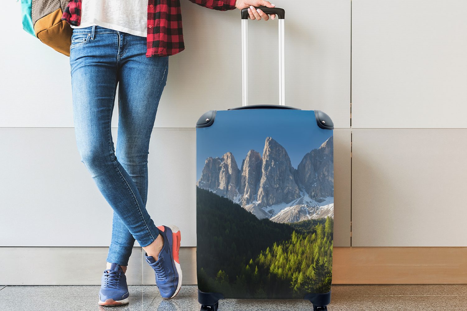 - Ferien, 4 Dolomiten Handgepäckkoffer MuchoWow rollen, Reisetasche - Handgepäck Rollen, Wald, Reisekoffer für Italien Trolley, mit