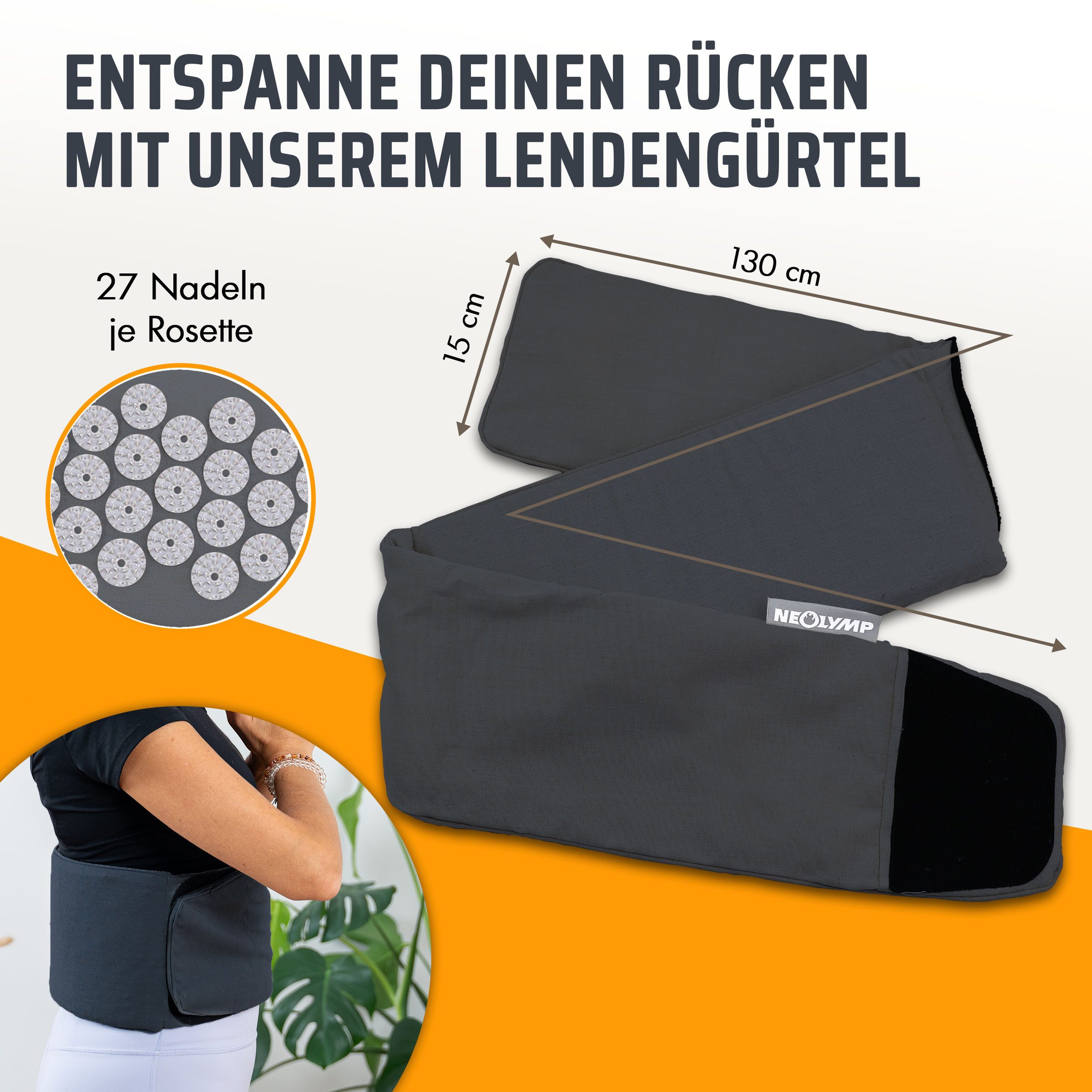 NEOLYMP Shiatsu-Massagegürtel Akupressurgürtel - Anpassbarer Lendengürtel, Akupressurmatte, Massage, Massagegürtel - Vielseitige Stimulation - waschbar - Nagelmatte Rücken, Akupunktur Gürtel - Umweltfreundlich, verstellbarer Klettverschluss