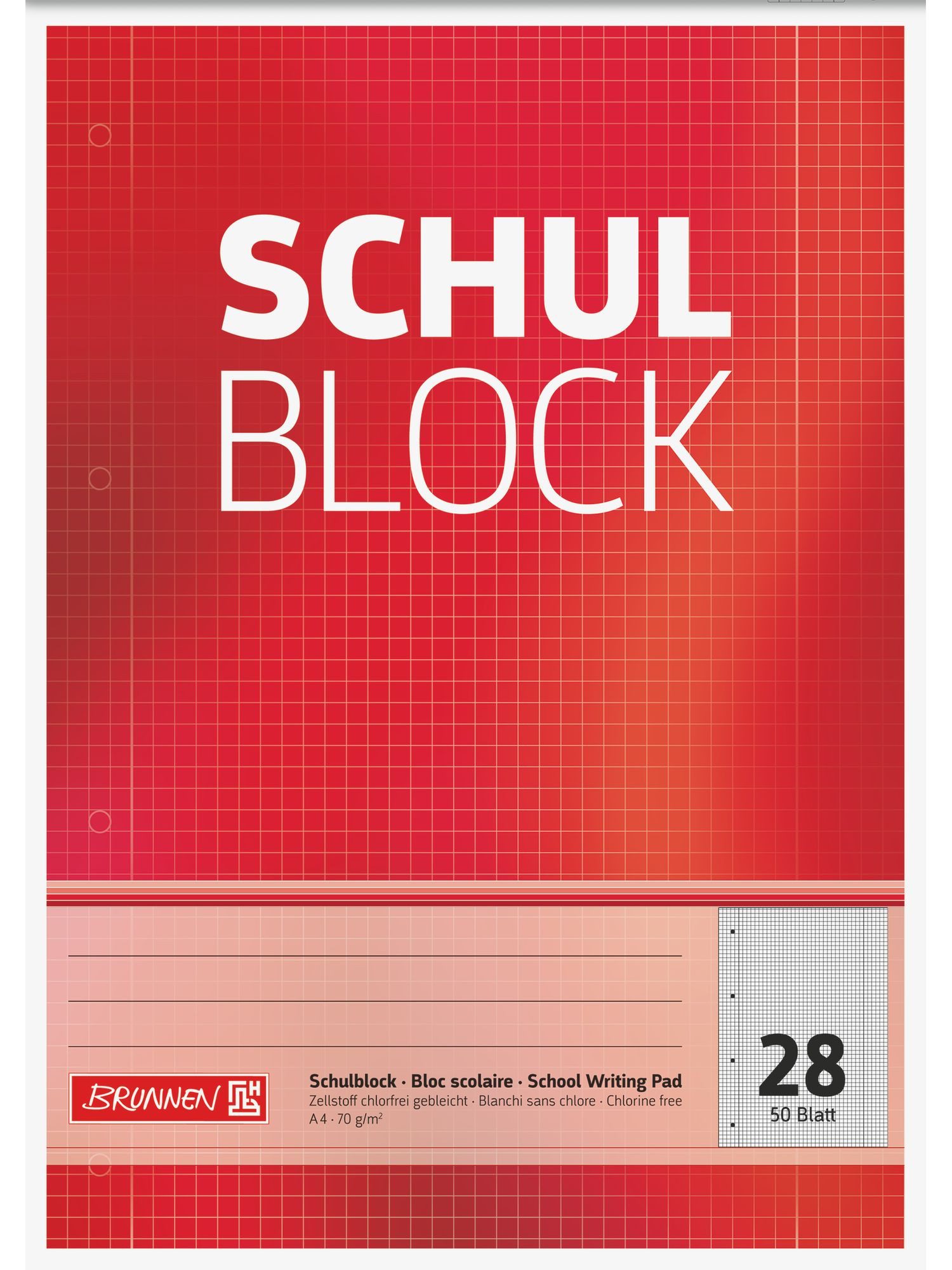 Baier & Schneider Collegeblock Schulblock A4 kariert 50 Blatt rot 4-fach Lochung
