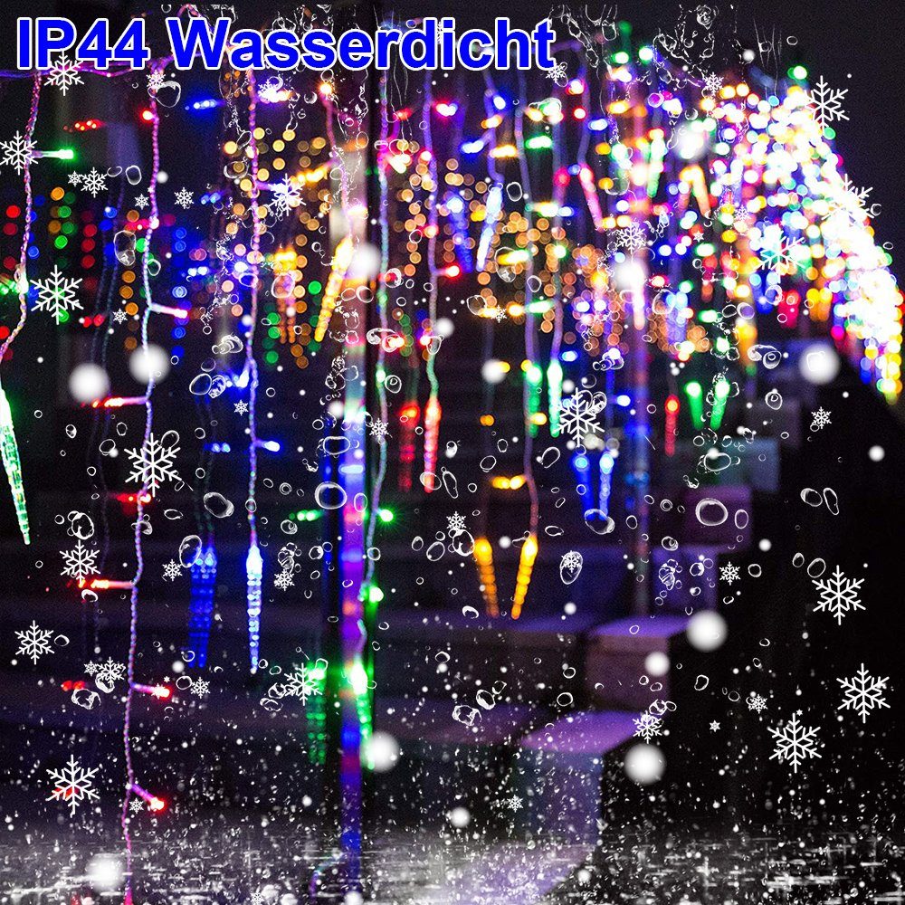Rosnek LED-Lichtervorhang Eiszapfen-Anhänger, für Multicolor Modi, wasserdicht, anschließbar Memory-Funktion; Weihnachtsdeko, 8 Traufe