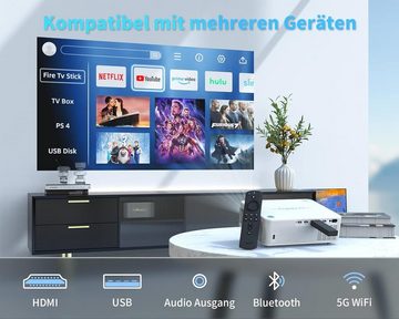 WISELAZER Portabler Projektor (3840 x 2160 px, Full HD Heimkino Beamer 1080P 5G WiFi, Bluetooth, HDMI/USB, TV Box PC)