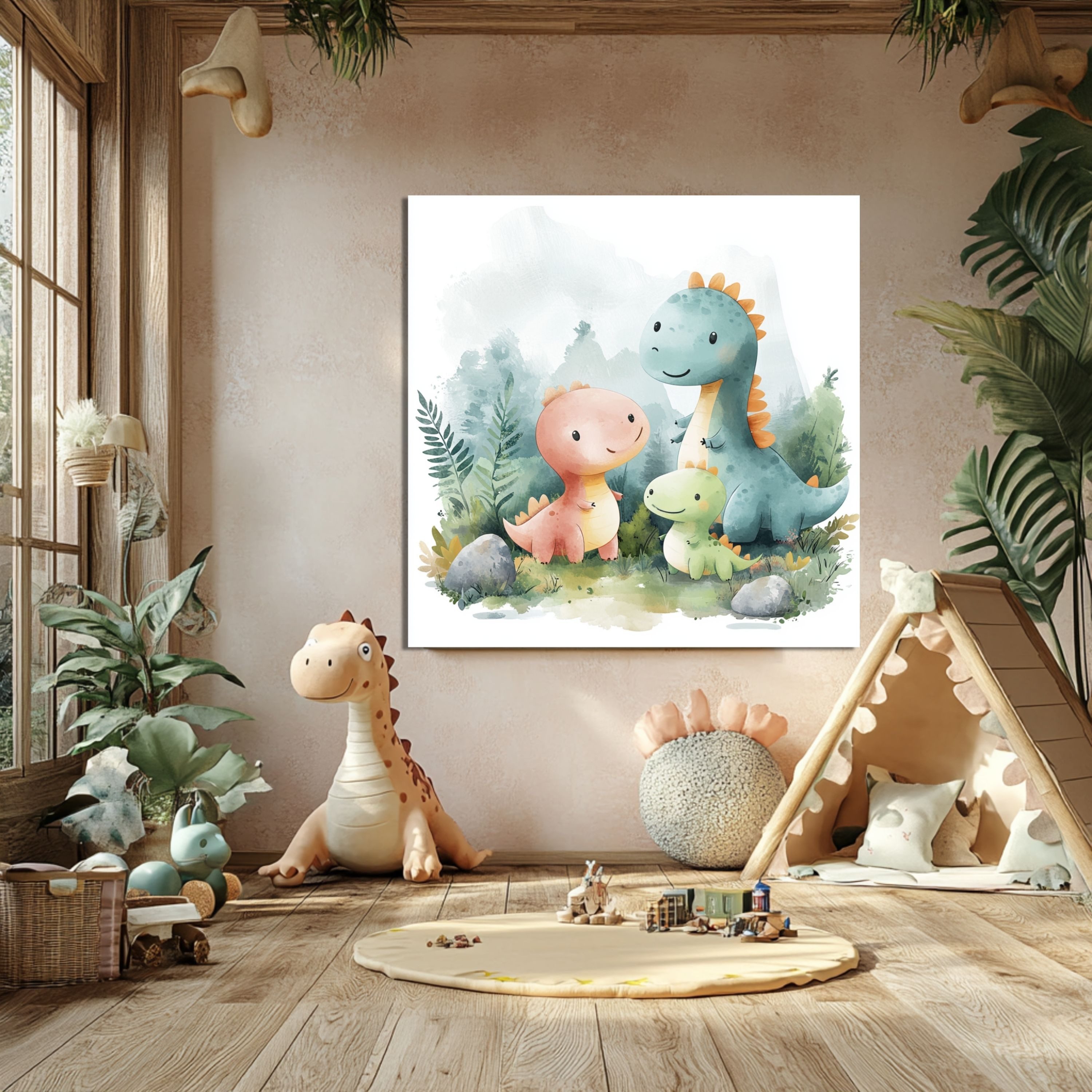 DARO Design Leinwandbild Modern Abstrakt Wandbilder XXL Wandbild Wand Deko Leinwand Bilder, (rosa Dinos - Bild Groß Wohnzimmer Schlafzimmer Küche Esszimmer Einteilig Querformat Fotodruck Leinwände Wanddeko Abstrakte Kunst Boho), 30x30cm