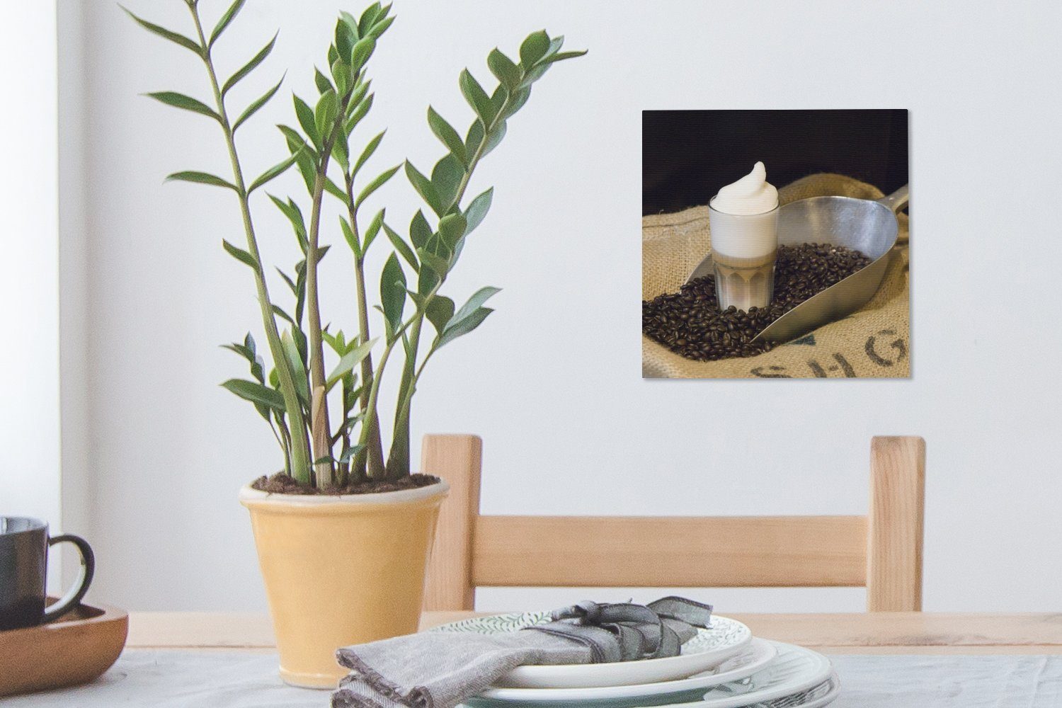 OneMillionCanvasses® Leinwandbild Latte macchiato mit Schlafzimmer Bilder (1 Wohnzimmer für Leinwand St), Bohnenkaffee