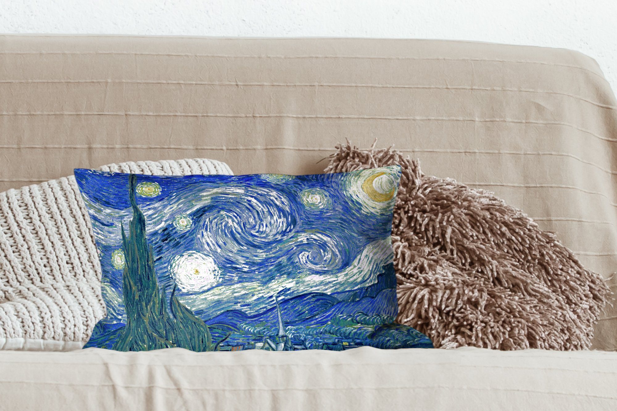 Wohzimmer MuchoWow mit Zierkissen, Vincent van Dekokissen Dekokissen Dekoration, Füllung, Sternennacht Alte Schlafzimmer - - Gogh, Meister - Gemälde