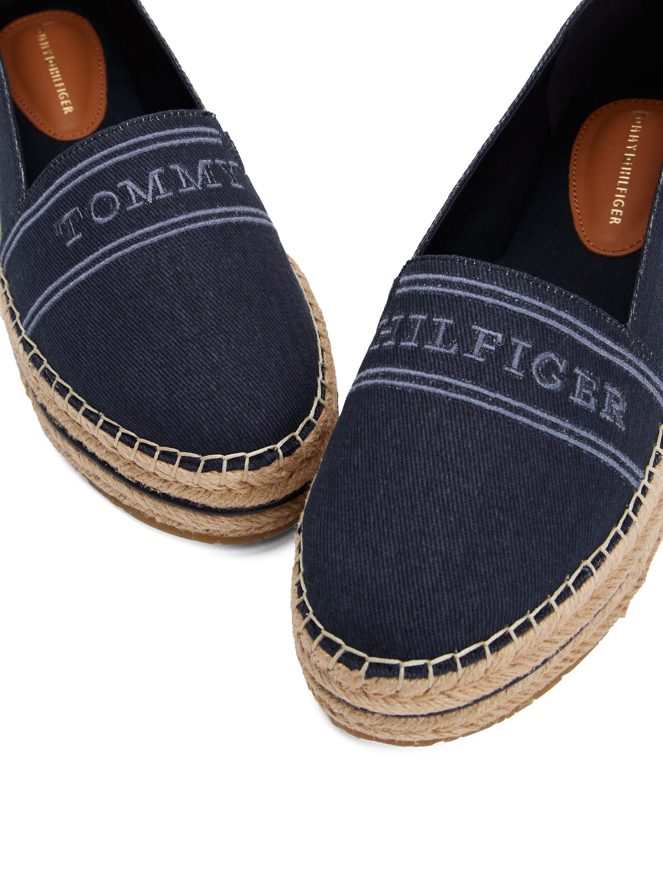 Tommy Hilfiger DENIM PLATFORM ESPADRILLE Espadrille, Plateau, Slipper, Schlupfschuh, Bequemschuh mit Bastbezug am Plateau