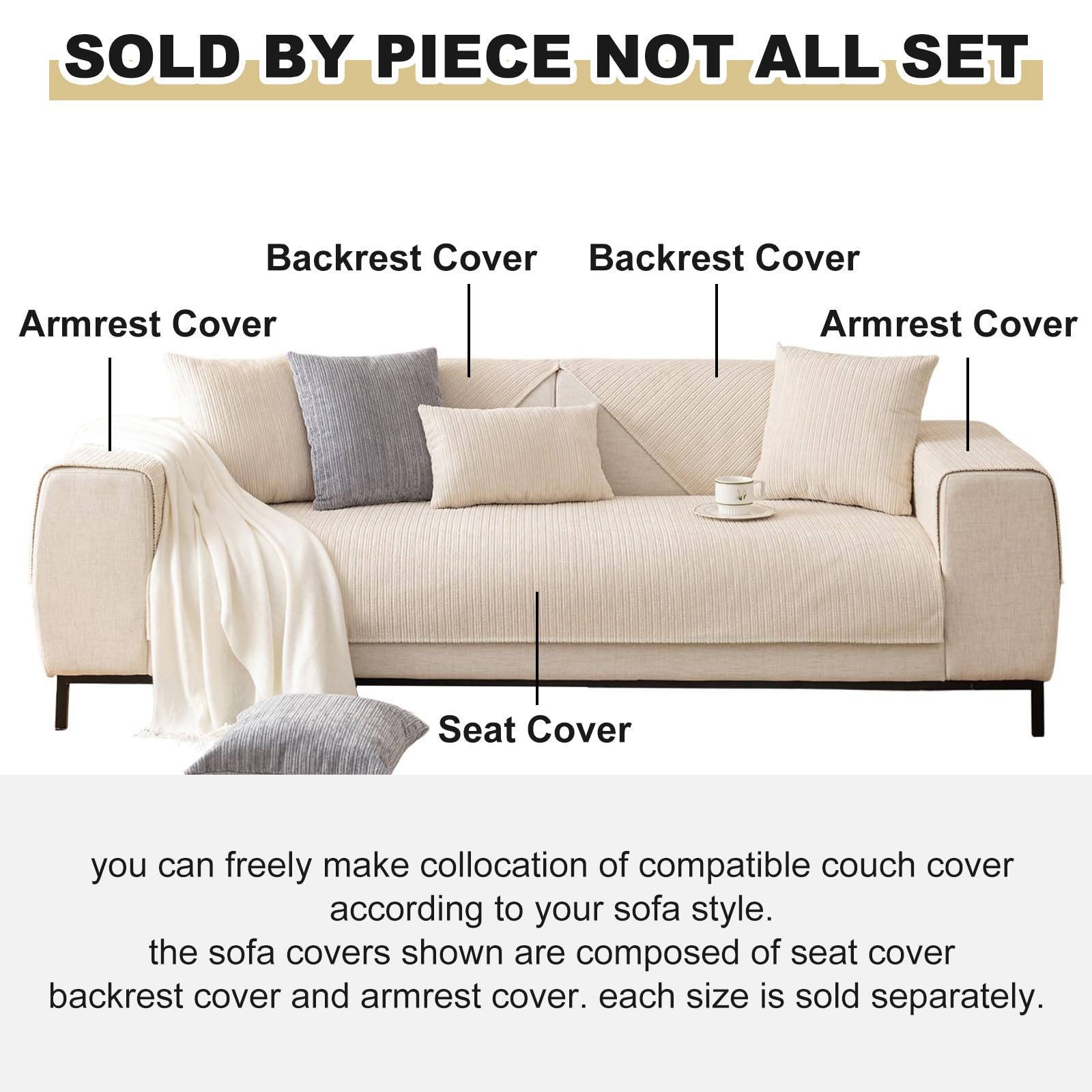 Zaewry Sofaschoner Sofa Überzug rutschfeste, Universal Sofaschoner 1 2 3 4 Sitzer, Waschbar Sofabezug Sofaüberwurf, Weiche Couchüberzug Überwurfdecken