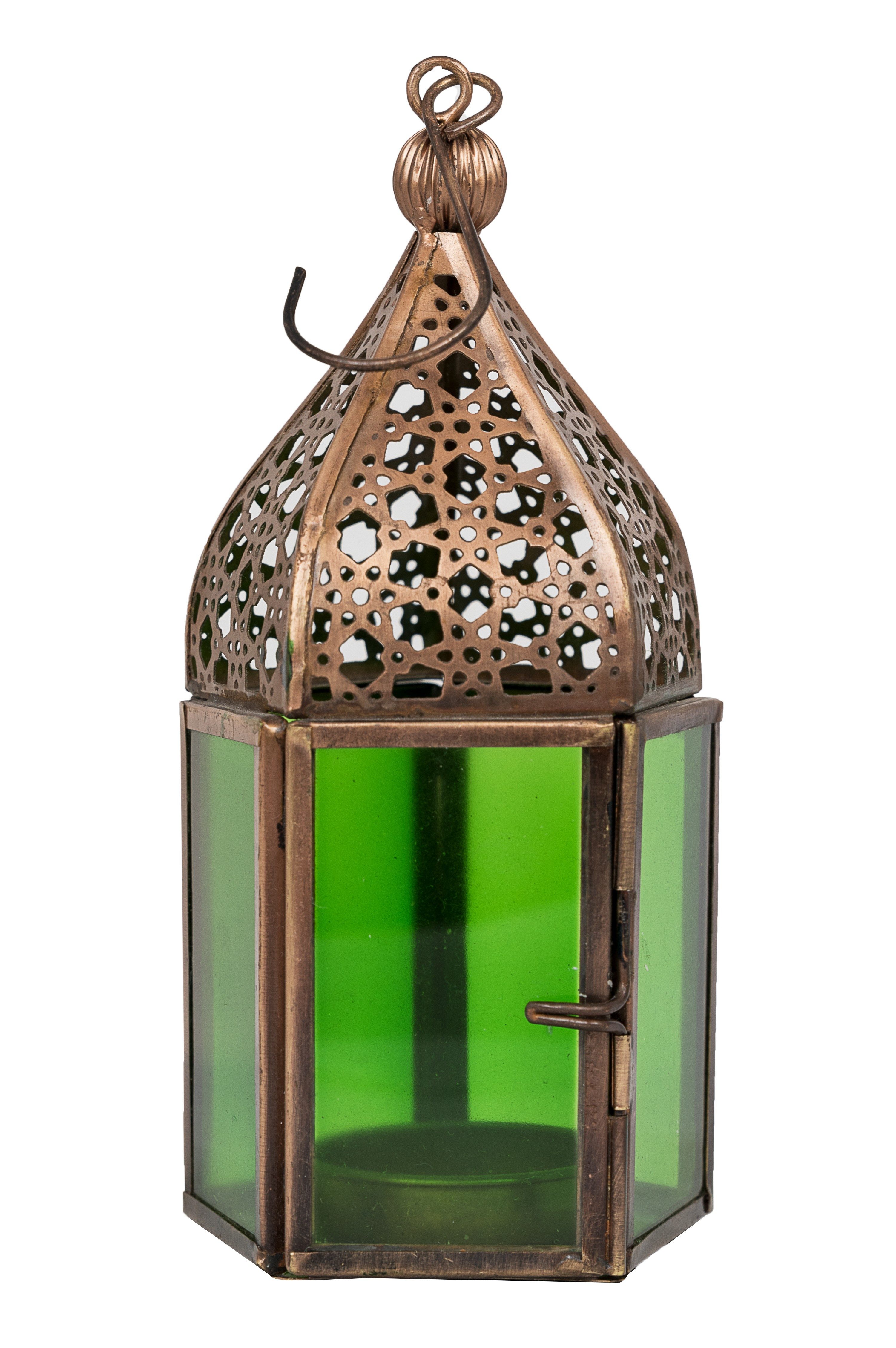 Marrakesch Orient & Mediterran Interior Teelichthalter Windlicht Laterne Meena Grün Metall kupfer 16 cm marokkanische Deko (1 St), Handarbeit
