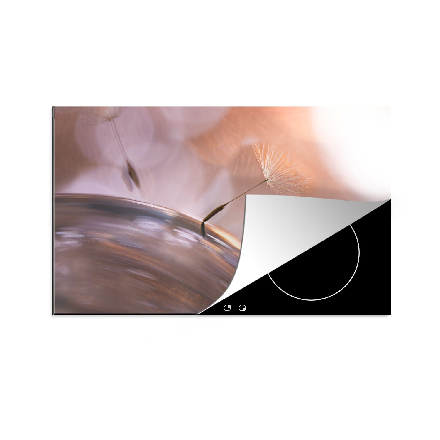 MuchoWow Herdblende-/Abdeckplatte Löwenzahnsamen - Abstrakt - Himmel, Vinyl, (1 tlg), 81x52 cm, Induktionskochfeld Schutz für die küche, Ceranfeldabdeckung