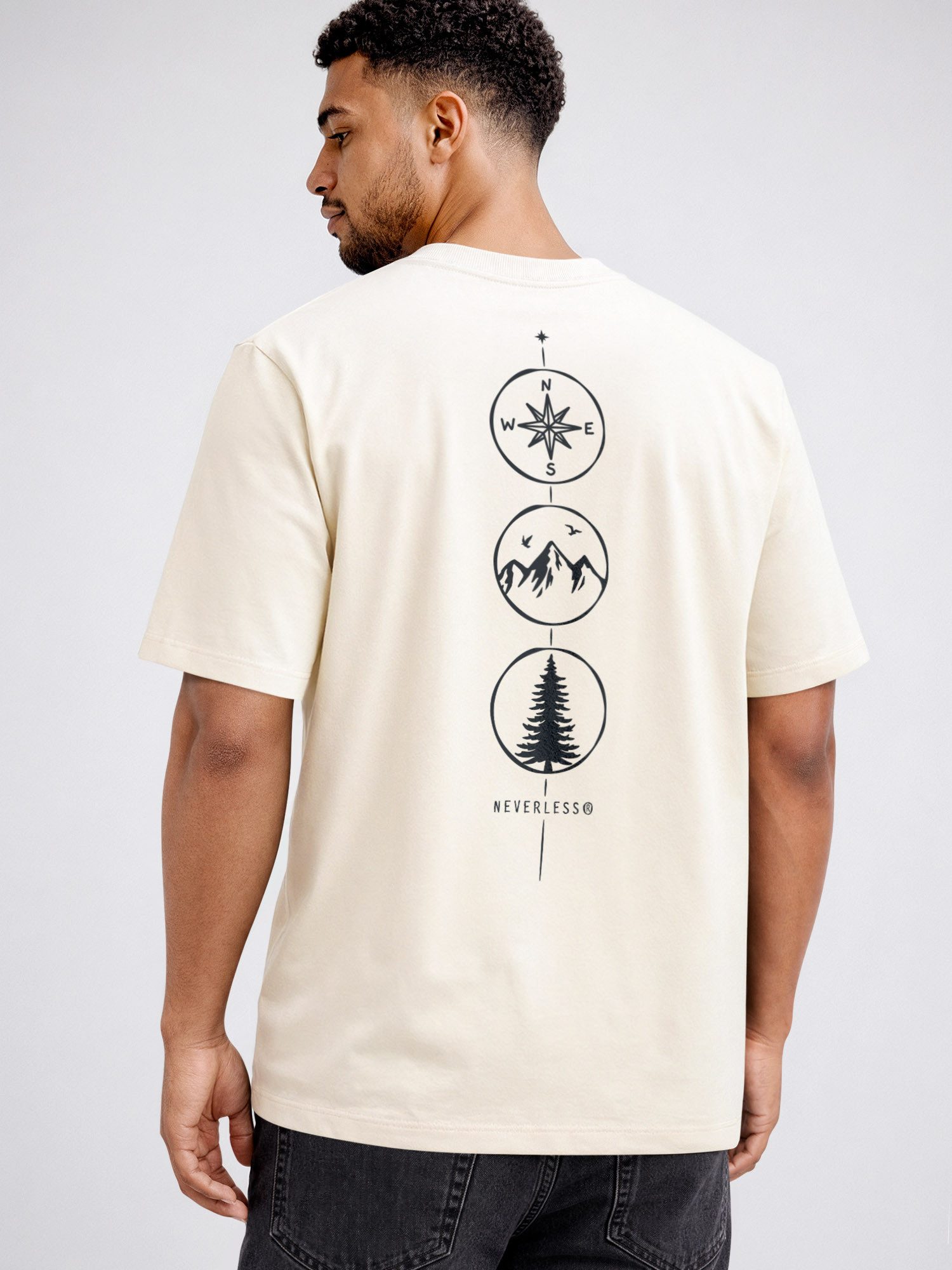Neverless Oversize-Shirt Herren T-Shirt - Kompass Outdoor - Oversized Relaxed Fit Sommer mit Print
