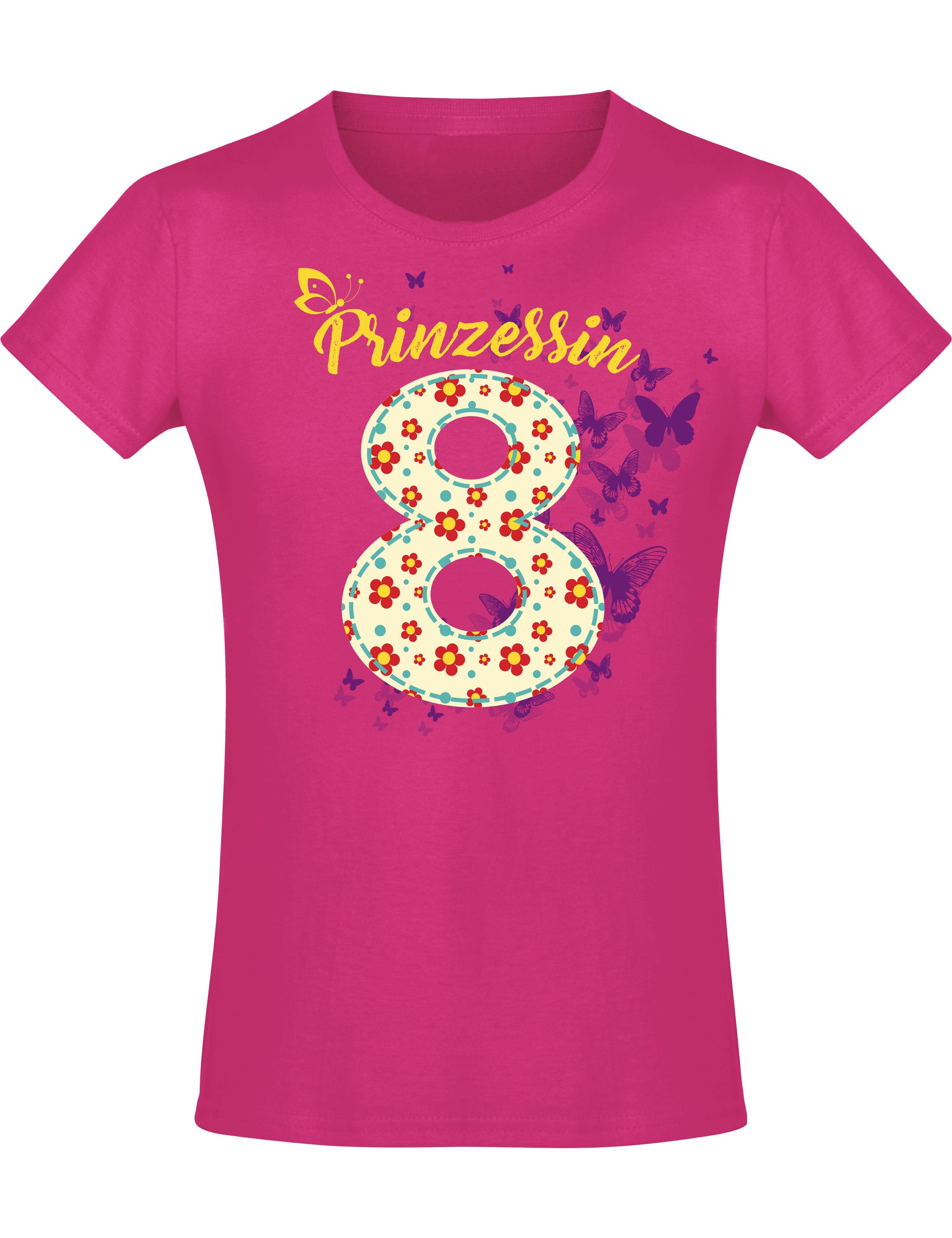 Print-Shirt mit 8 Geburstagsgeschenk Jahre hochwertiger Baumwolle für Mädchen : Baddery Siebdruck, aus Blumen,