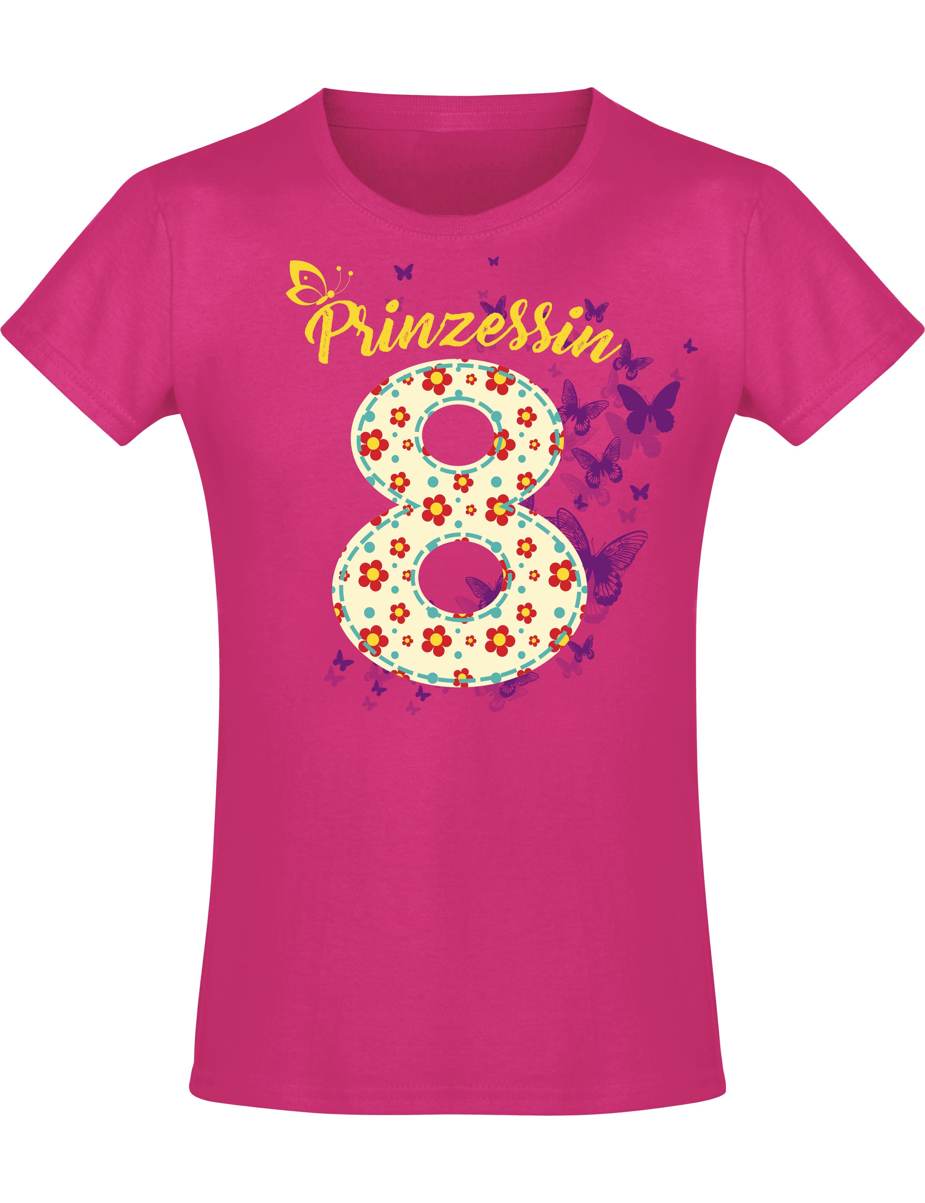 Baddery Print-Shirt Geburtstagsgeschenk für Mädchen: "8 Jahre mit Blumen", hochwertiger Siebdruck, aus Baumwolle