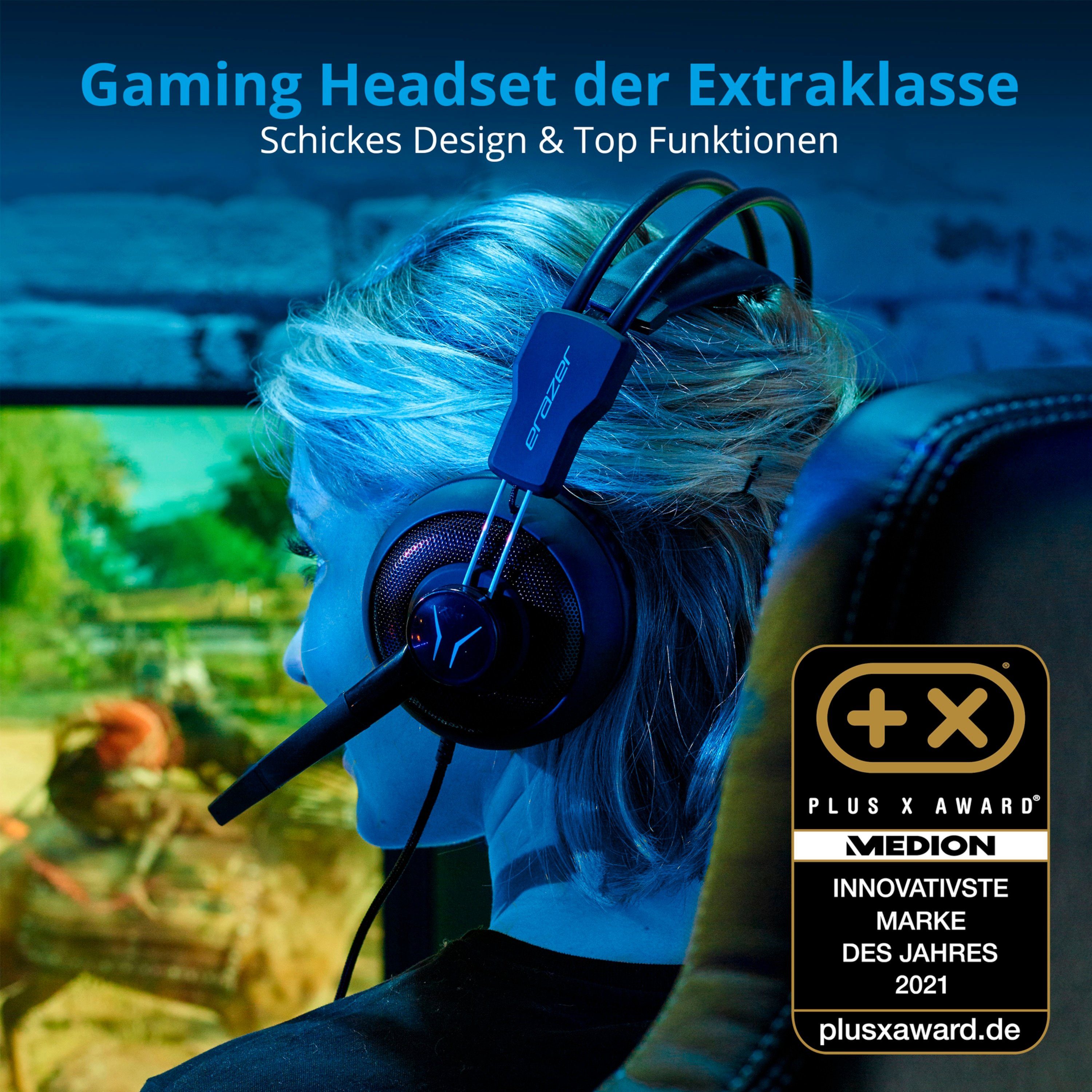Headset ERAZER Stummtaste MD88640) Mage Gaming, Over Ear-Design P10 Over-Ear-Kopfhörer Bass (Ergonomisch, für Mikrofon, Integriertes Lautstärkeregler, Medion® Gaming Mikrofon, Kopfhörer