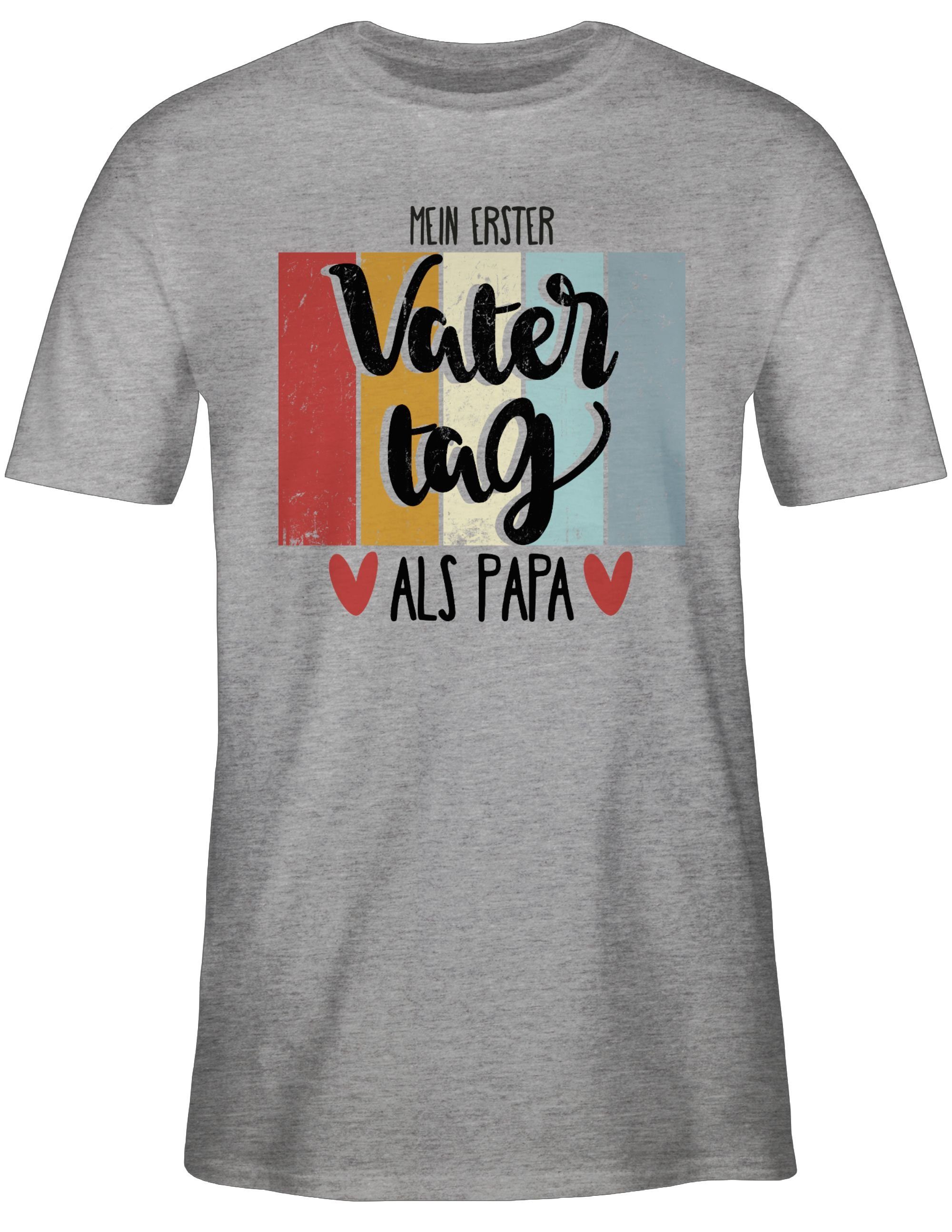 Vatertag Mein für 3 Geschenk erster Papa T-Shirt als Grau meliert Shirtracer Papa Vatertag