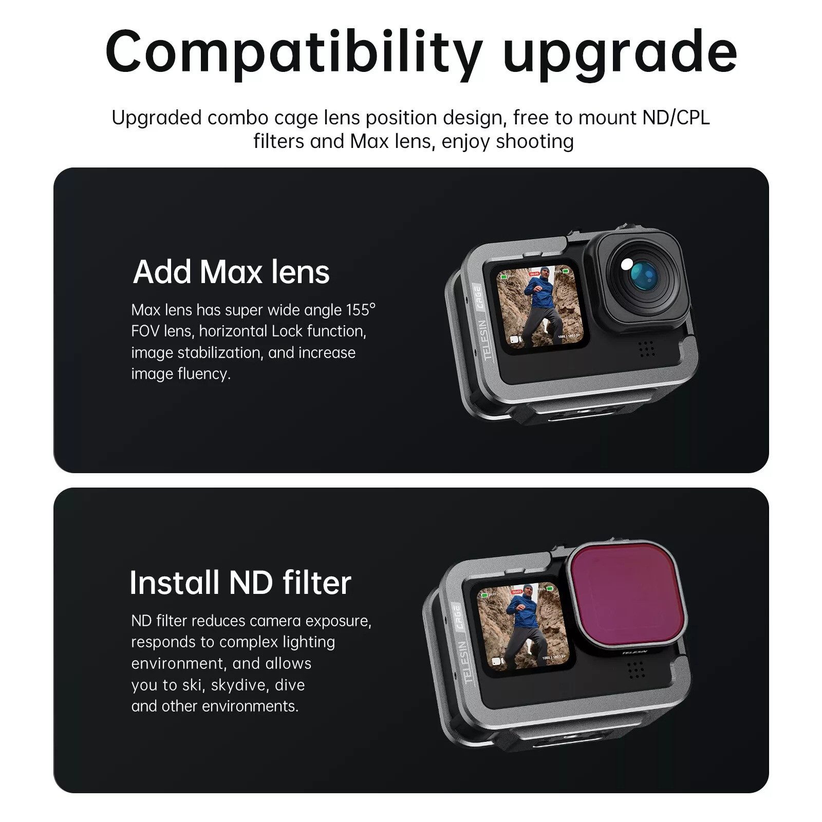 Telesin Für GoPro HERO 12 11 10 9 Metall-Kombikäfig Vertikale Version Zubehör Drohne