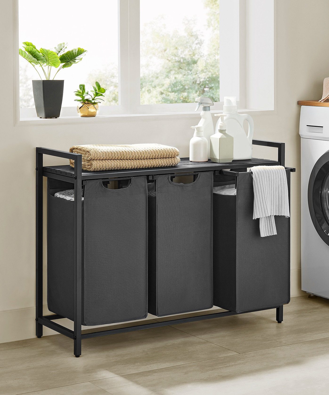 VASAGLE Wäschekorb, 3 Fächer, mit Ablage, ausziehbar und abnehmbar, 3 x 38 günstig online kaufen