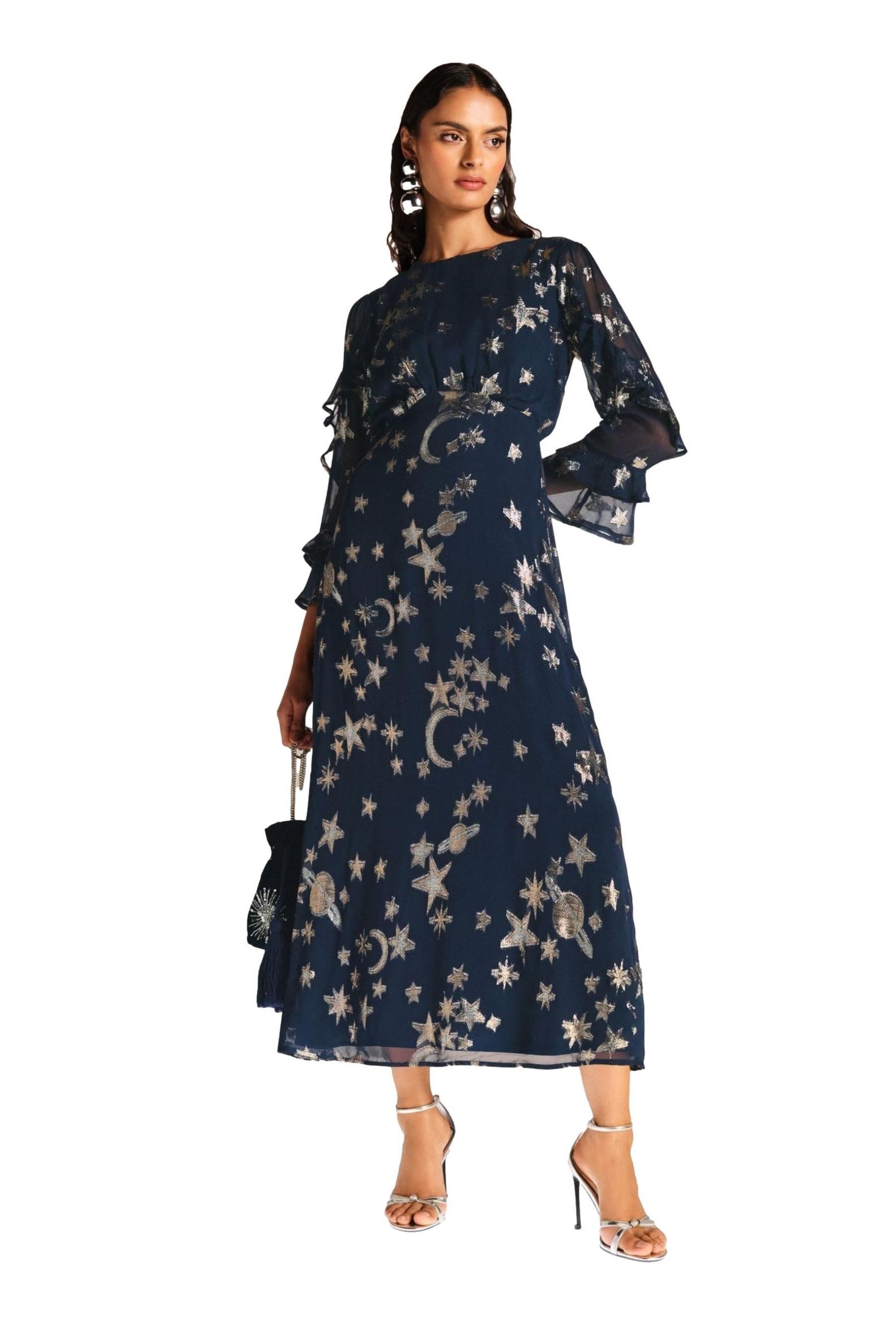 Midikleid Love & Roses Metallic-Midikleid mit Rüschen Petite