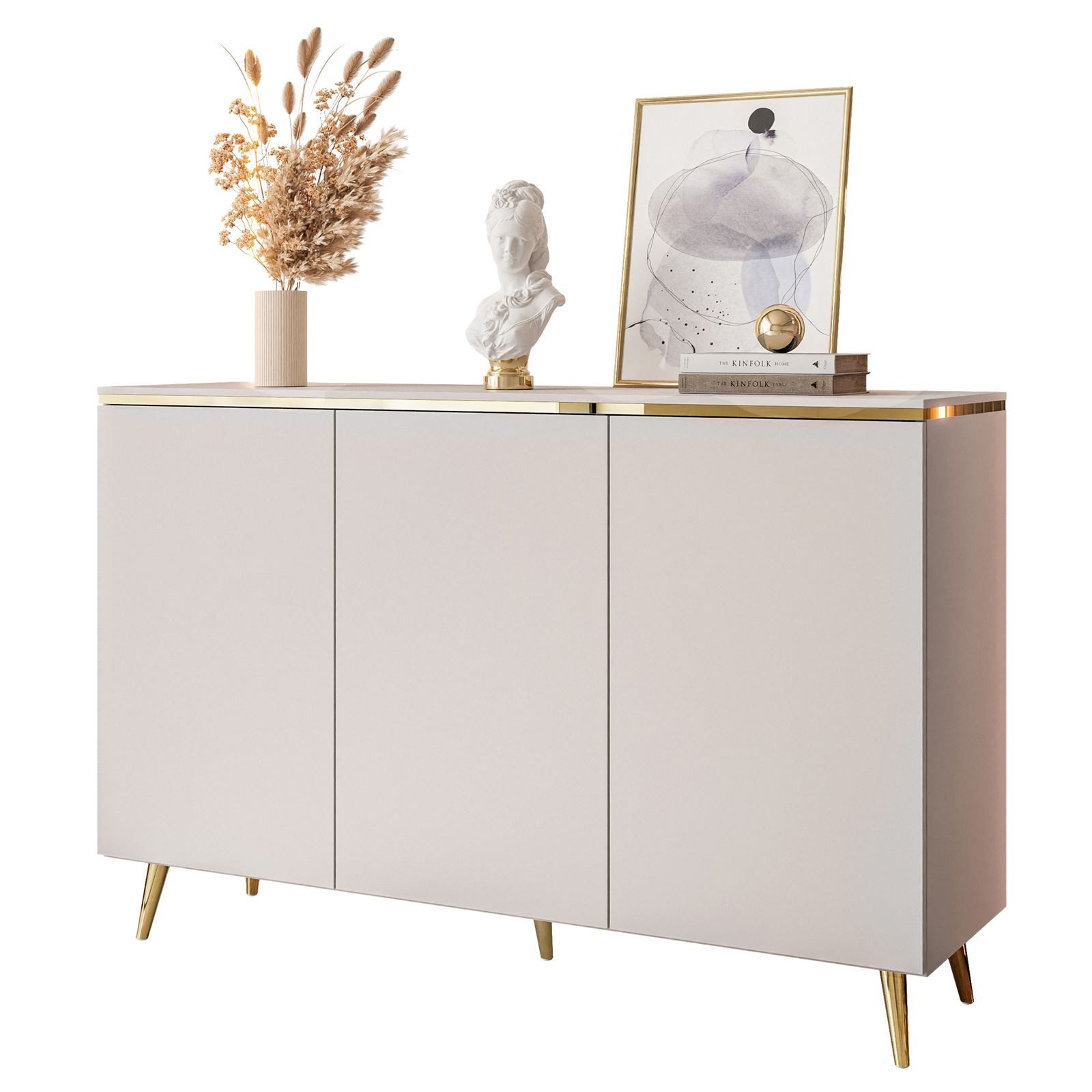 Lookway Kommode AURORA II Kaschmir Hängende Anrichte mit Dreitürige oder auf Beinen, 140x76/90/91x40 cm