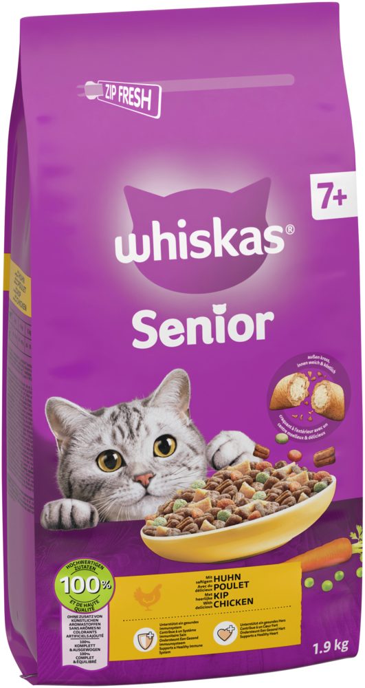 Whiskas WHISKAS® Beutel Trocken Senior mit Huhn 6 x 1,9kg, Trockenfutter für: Katze