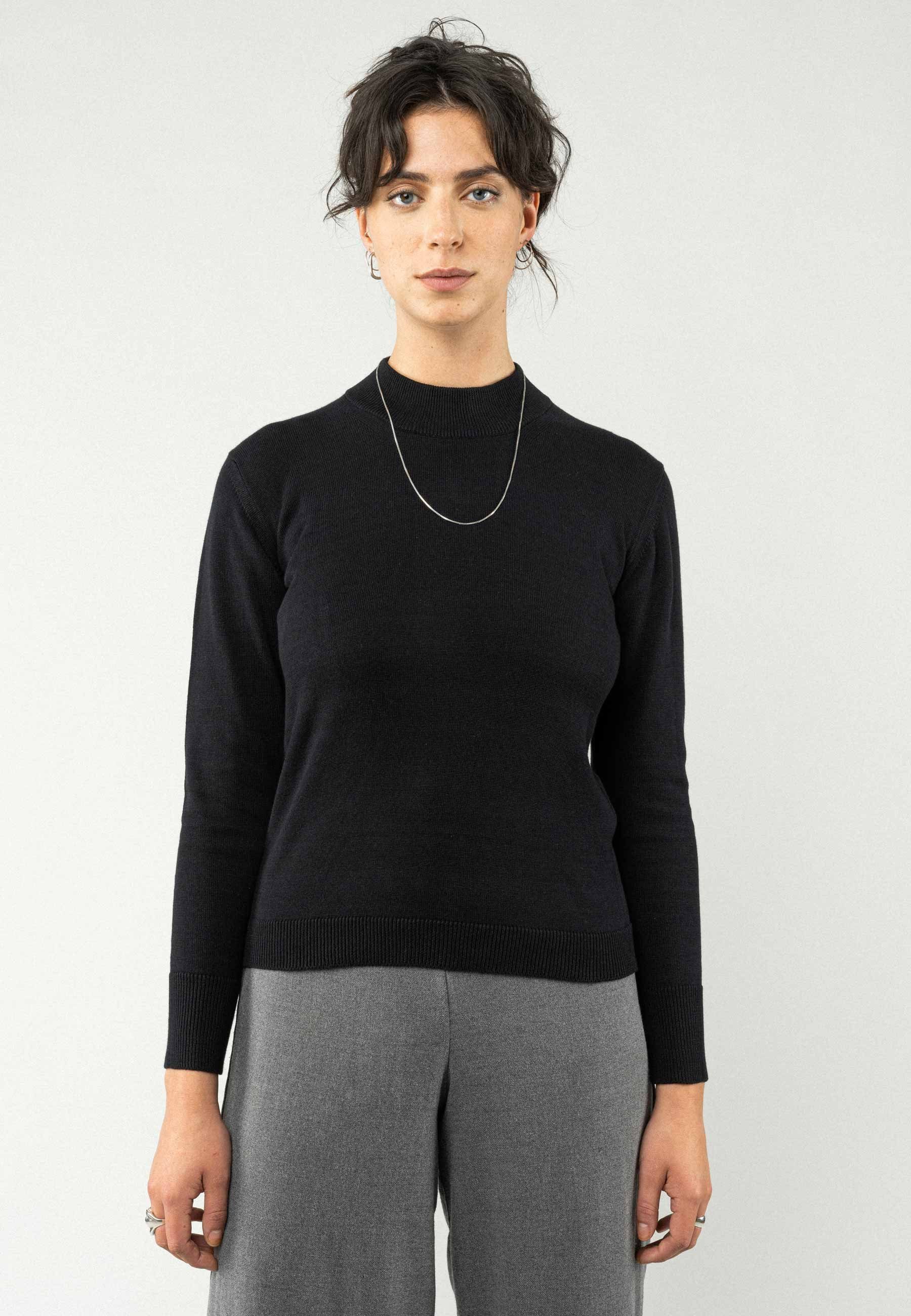MELA Strickpullover Damen Feinstrick-Pullover SADA Rippbündchen schwarz