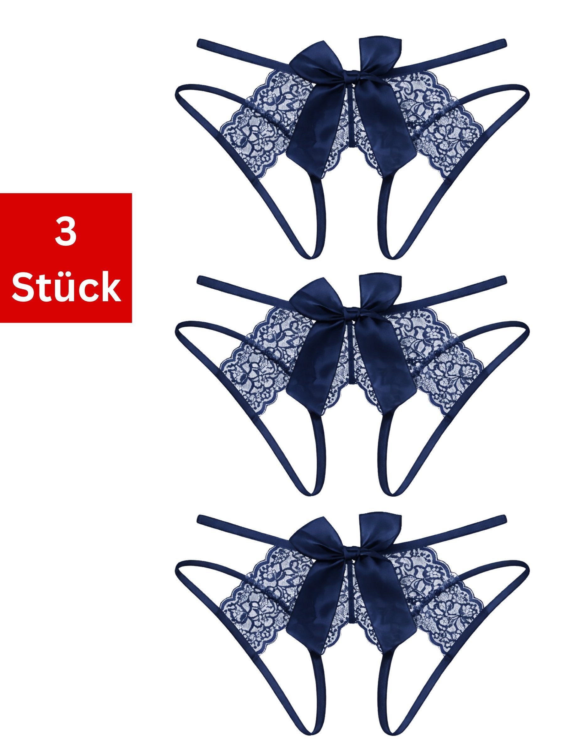 Elegant Love Tanga-Ouvert Damen Slip-Ouvert: Spitzen-Tanga mit offenem Schritt (Packung, 3-St., 3er-Pack) Damen String aus transparentem Material – elegantes Dessous
